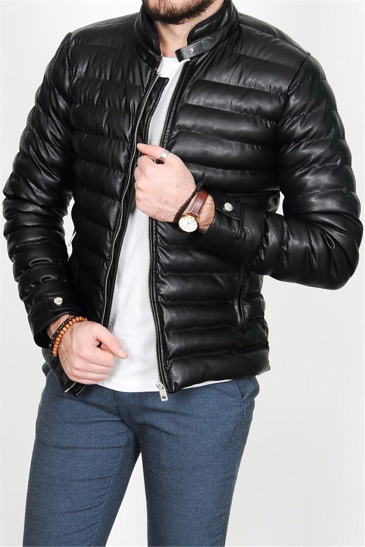 LAKLAKERS Moda Erkek Siyah Hakim Yaka Şişme Mont
