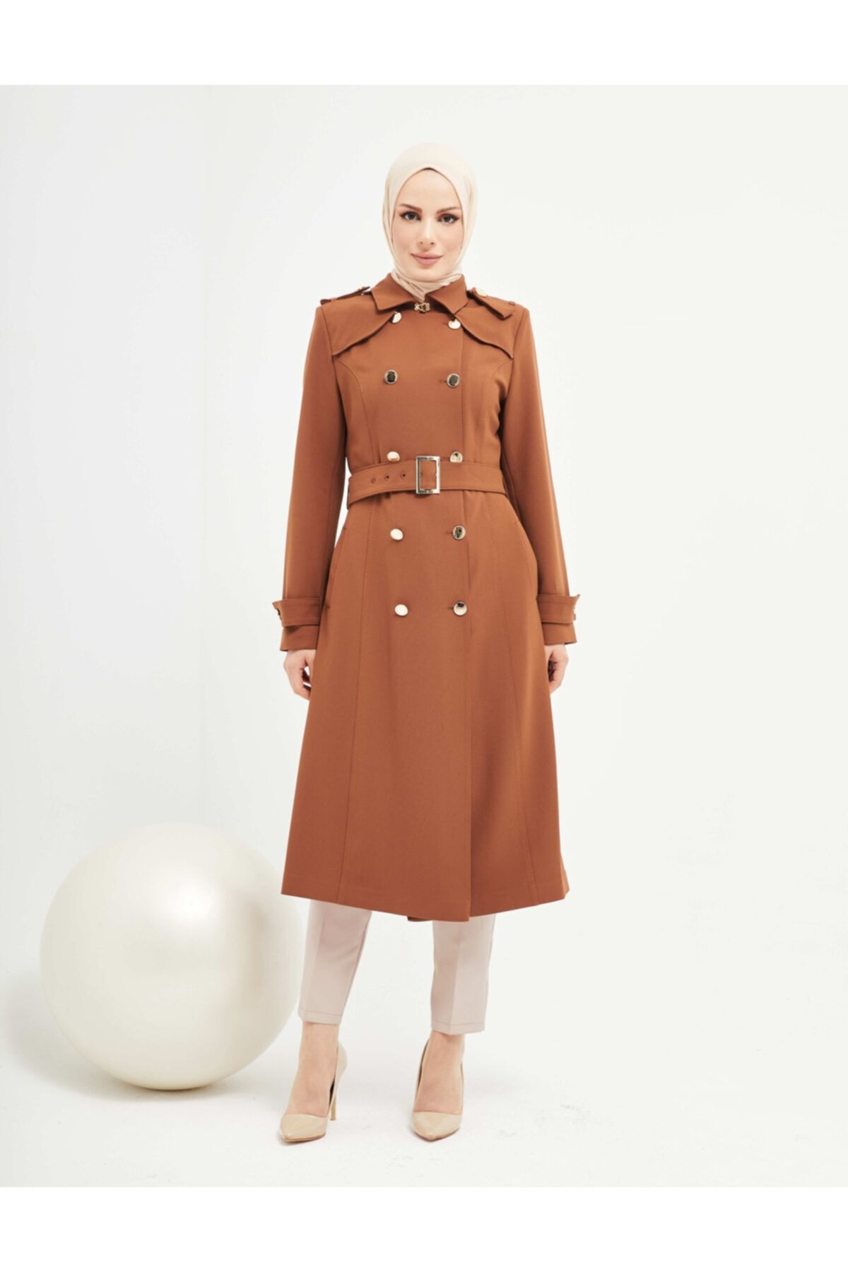 Gülsima Moda Kadın Kahverengi Kemerli Trençkot