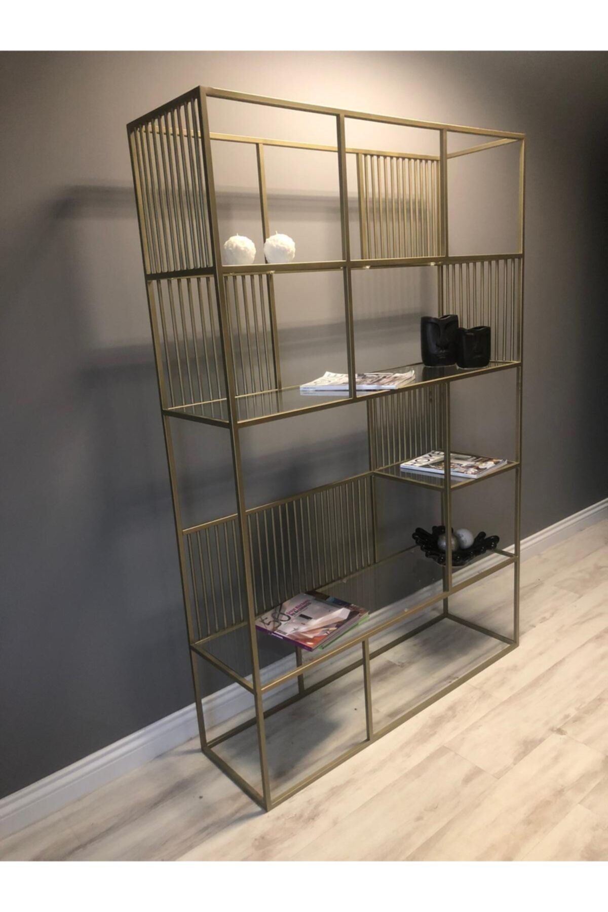 Atolly Home Büyük Ölçü Metal Gold Kitaplık