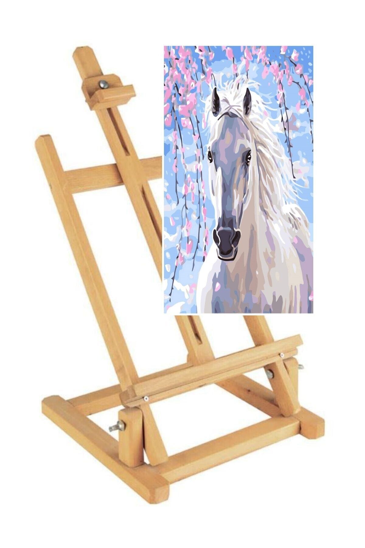 RAMAZANNAKİSVEHOBİ Sayılarla Boyama Seti 30x40 Cm (TUVALE GERİLİ) Ahşap Masa Üstü Şövale Ile Birlikte Renkli At