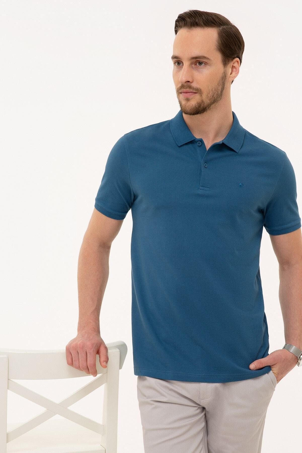 Erkek Mavi Slim Fit Polo Yaka T-Shirt