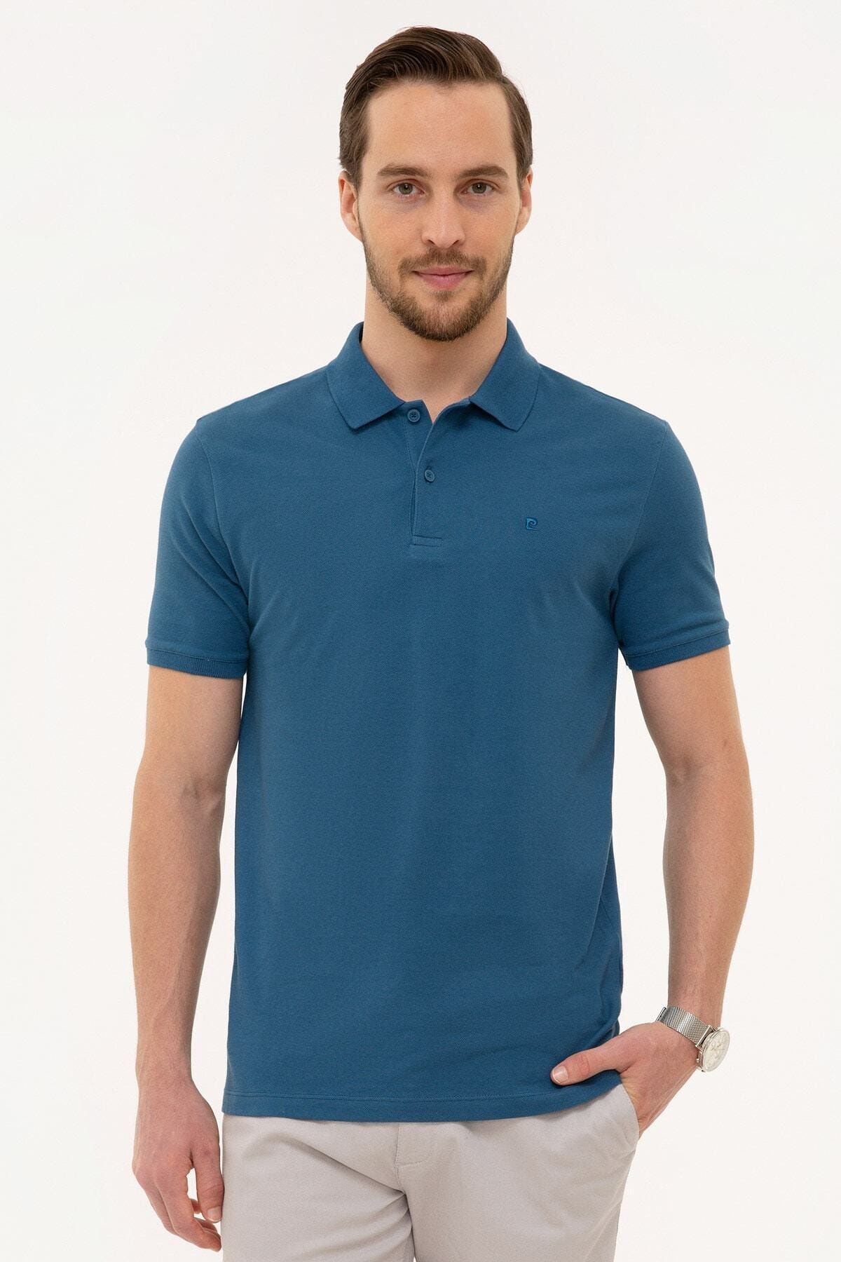Erkek Mavi Slim Fit Polo Yaka T-Shirt