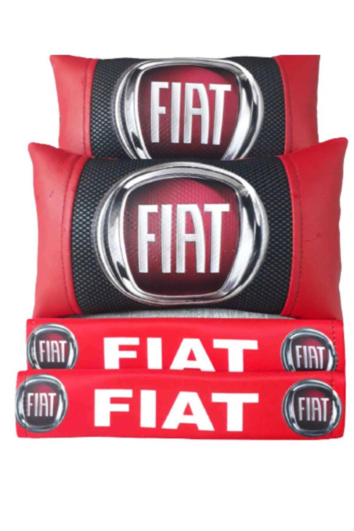 sekutuning Fiat Kırmızı Lüks Deri Boyun Yastığı Ve Emniyet Kemer Konforu