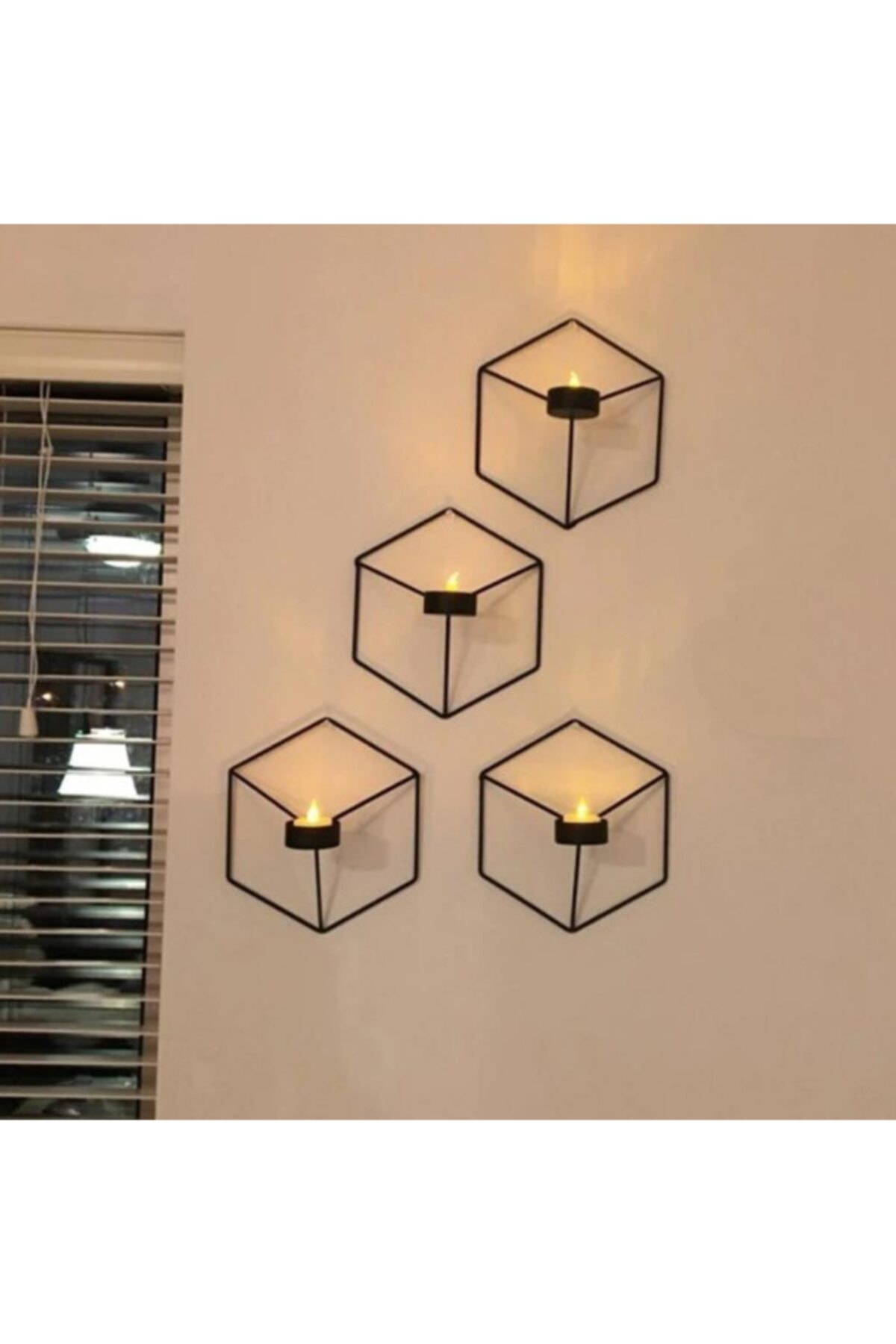 OKMORE Metal Ferforje Altıgen Mumluk Dekoratif Duvar Mumluğu Aplik Askılık Tealight Mum Askısı Şamdan Fener
