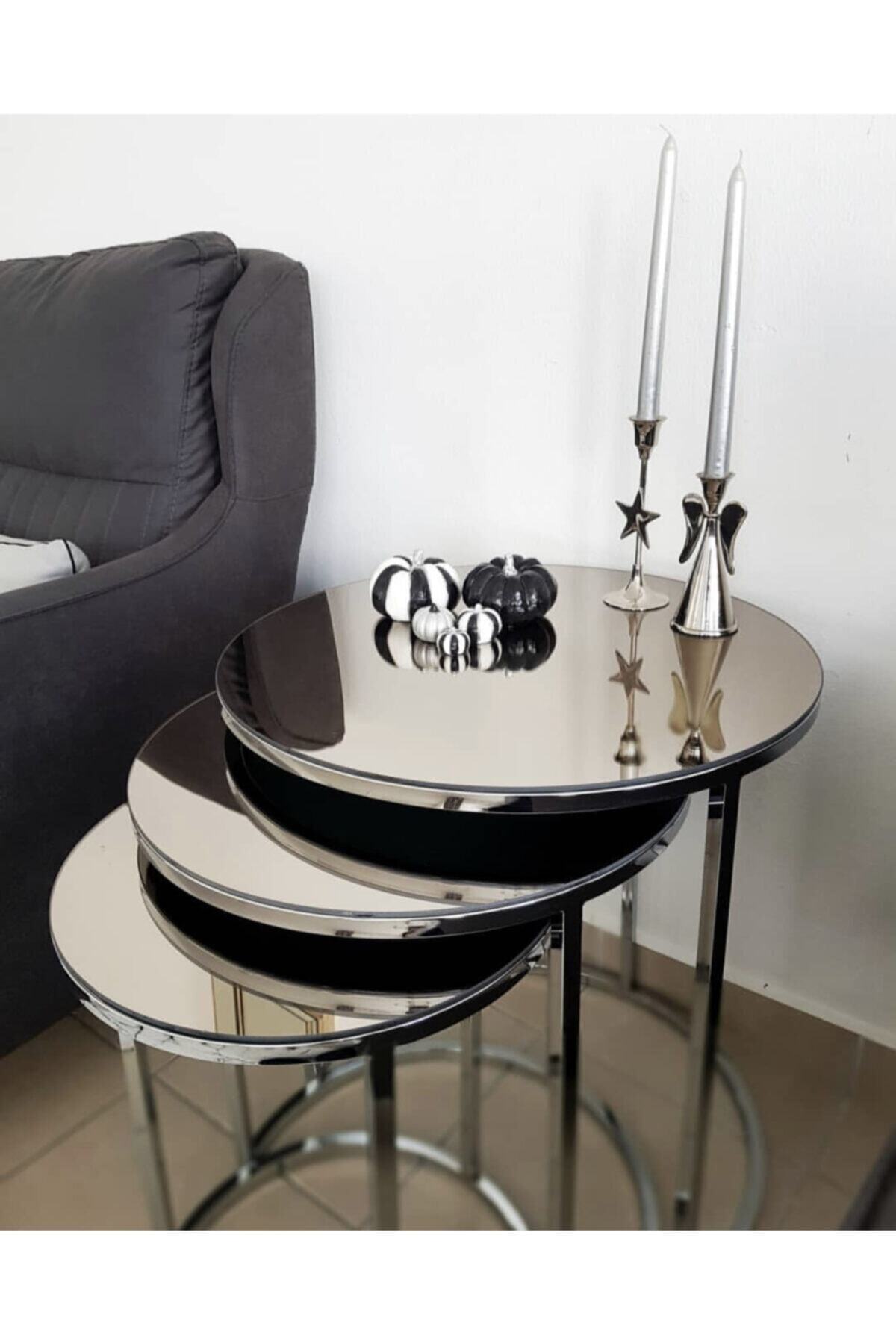 RUBICORN Gümüş Üçlü Lüx Sehpa