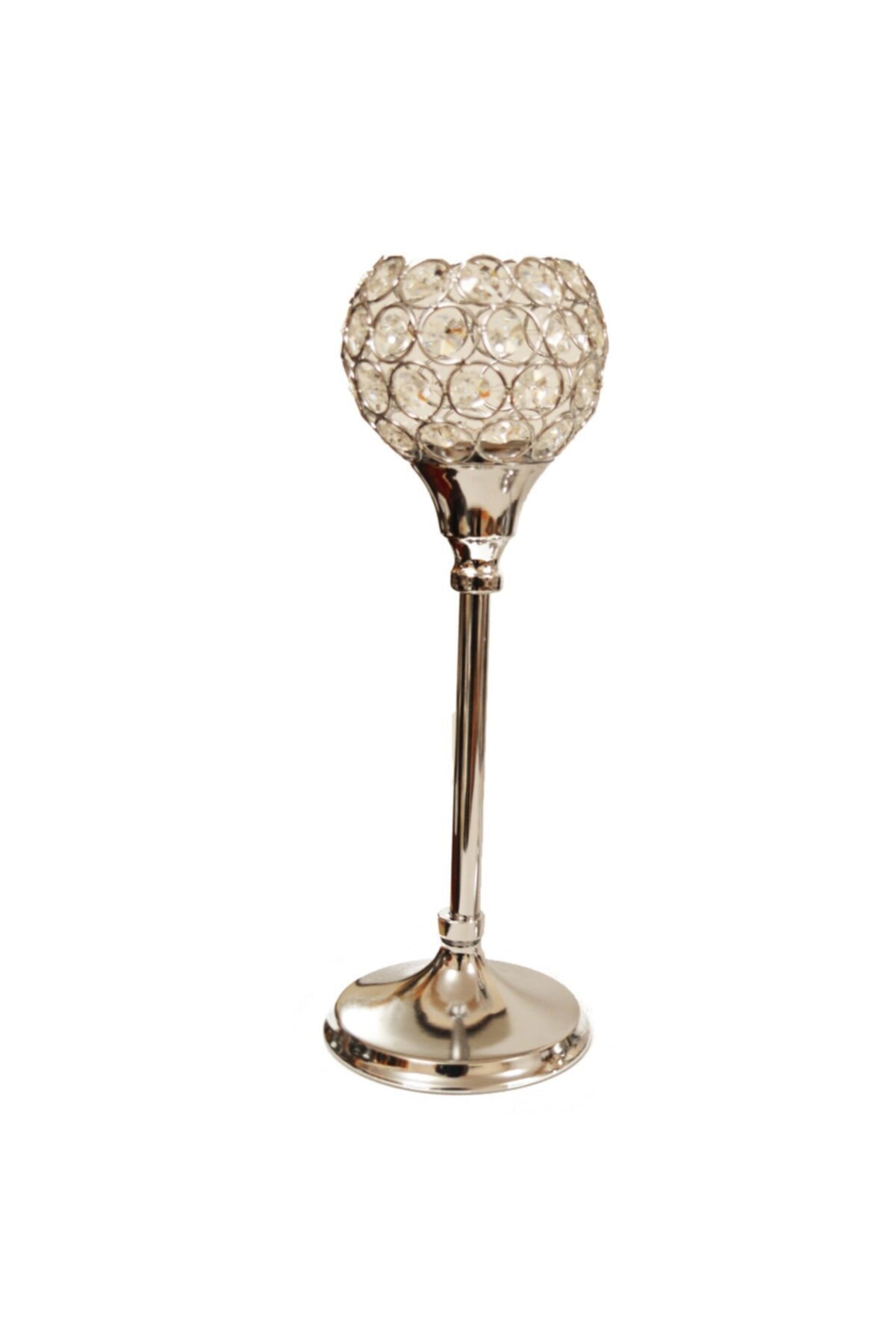 Kalite Sepetinde Gümüş Kristal Şamdanlık 1 Adet 33 Cm