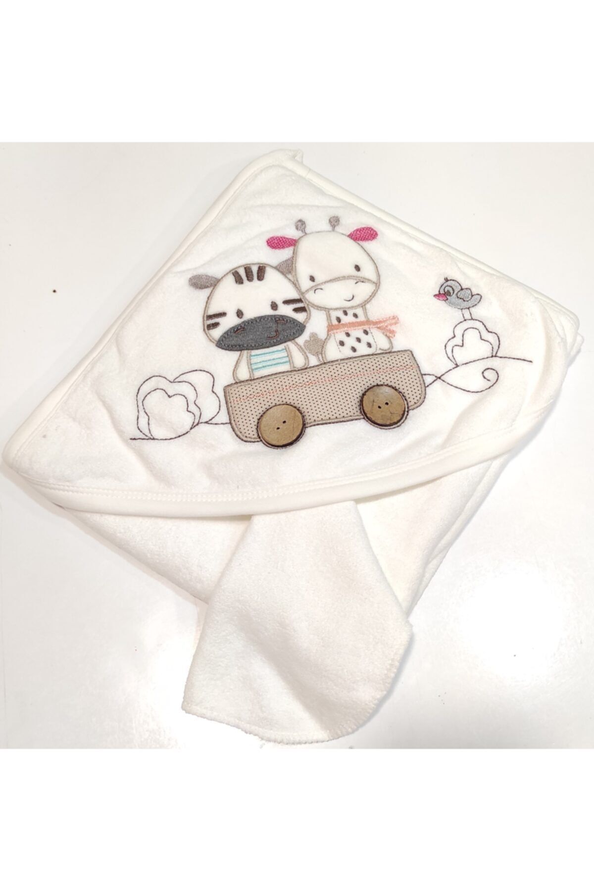 Özer Tekstil Arabalı Zebra Zürafa Detaylı Bebek Havlusu Kundak