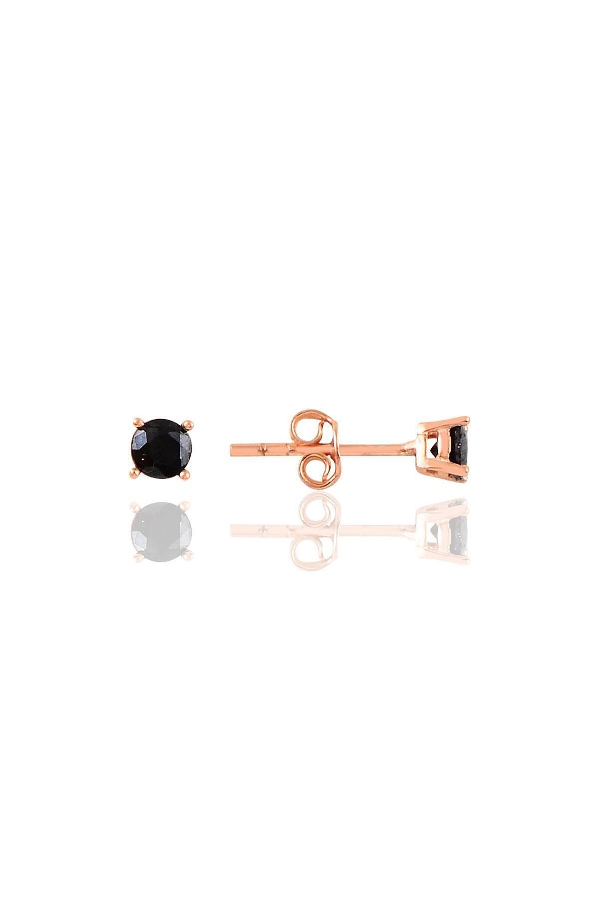 Söğütlü Silver Gümüş Rose 4 Mm Siyah Tek Taş Küpe