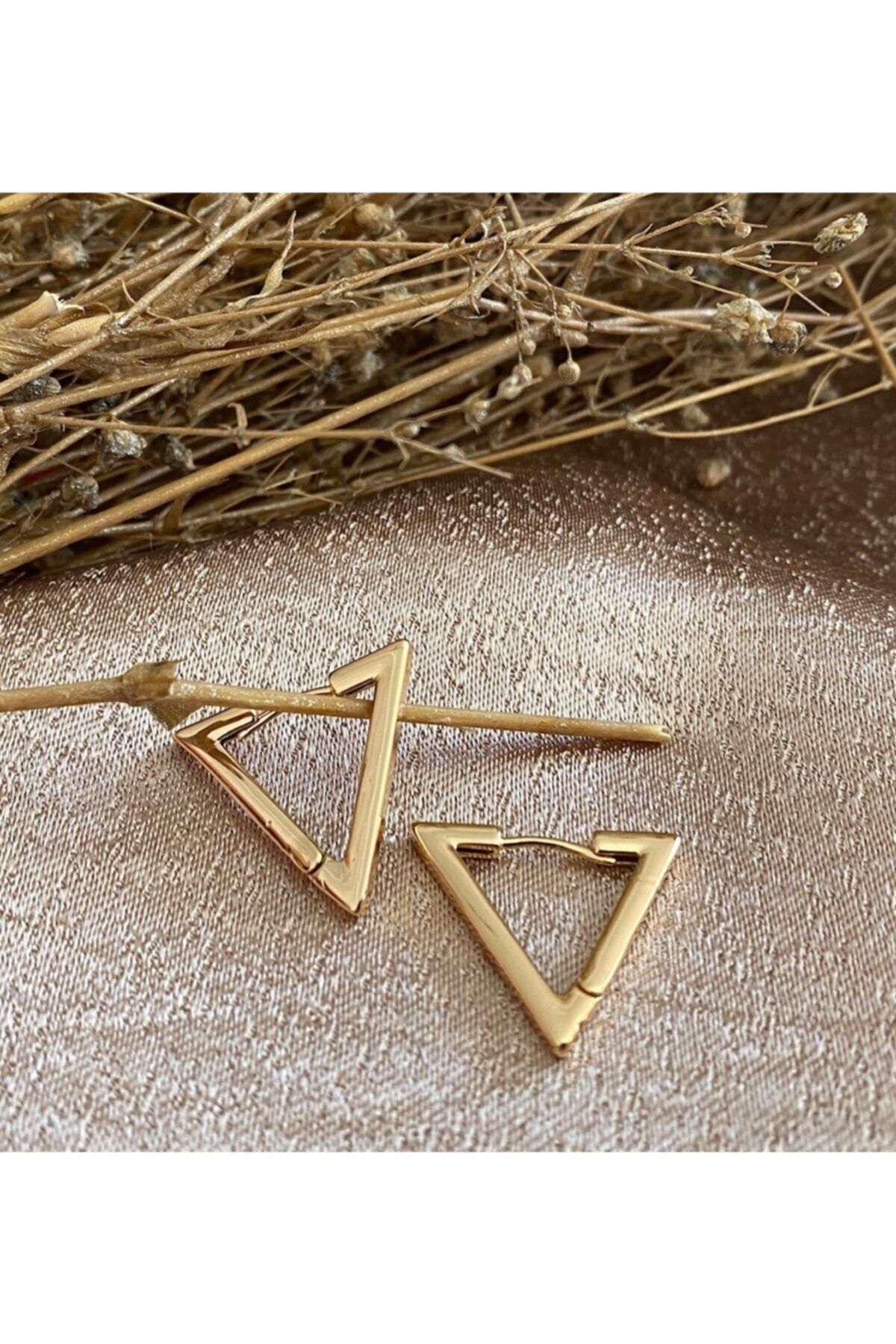 Markiz Takı Gold Üçgen Küpe