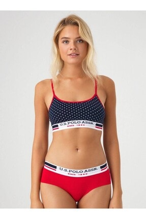 U.S. Polo Assn. Kadın Kırmızı Büstiyer Slip  Alt Üst Ikili Takım