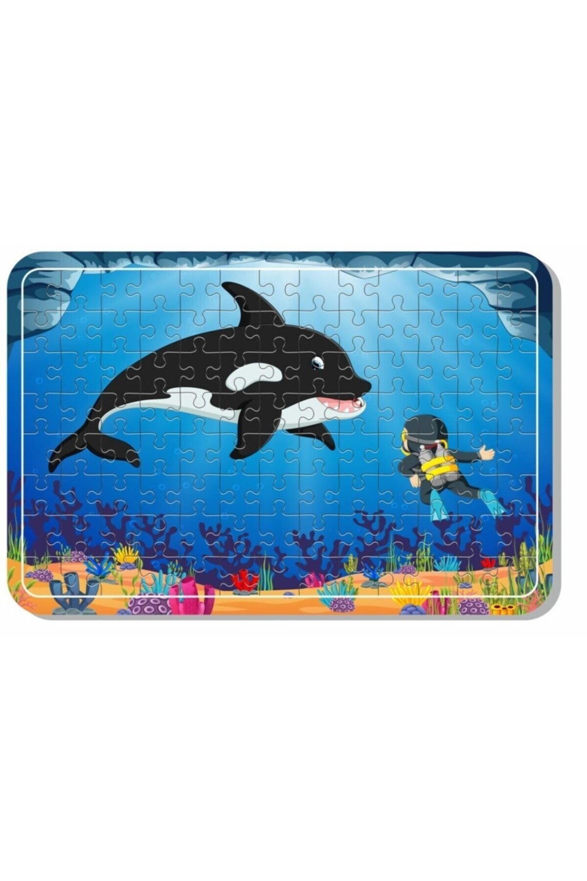 UBGA GIFT Sevimli Balina Ve Dalgıç Zeka Geliştirici 104 Parça 6 mm Ahşap Puzzle