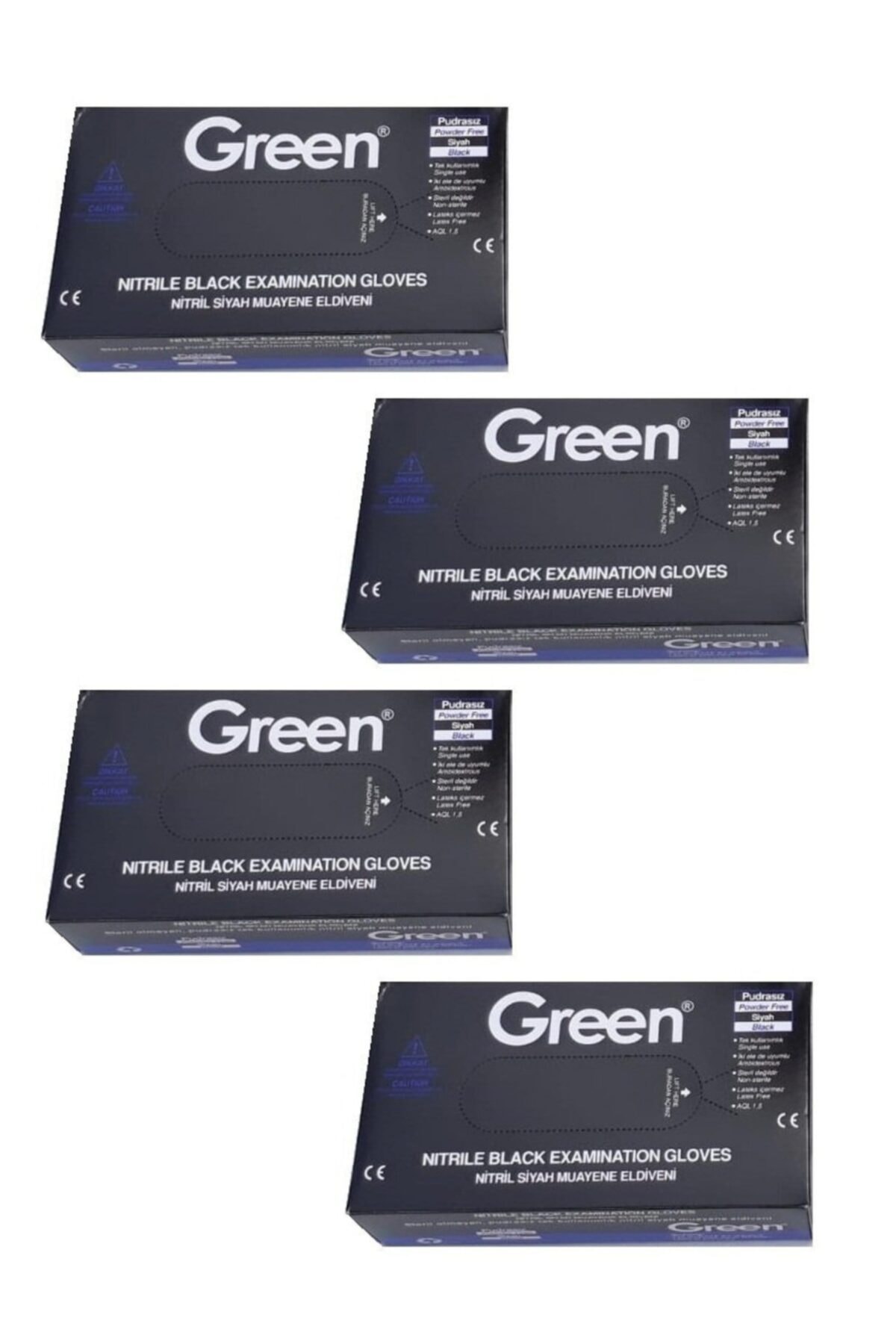 Green Nitril Siyah Pudrasız M Beden Muayene Eldiveni - Temizlik Eldiveni - (4 Kutu / 4 X 100 Adet)