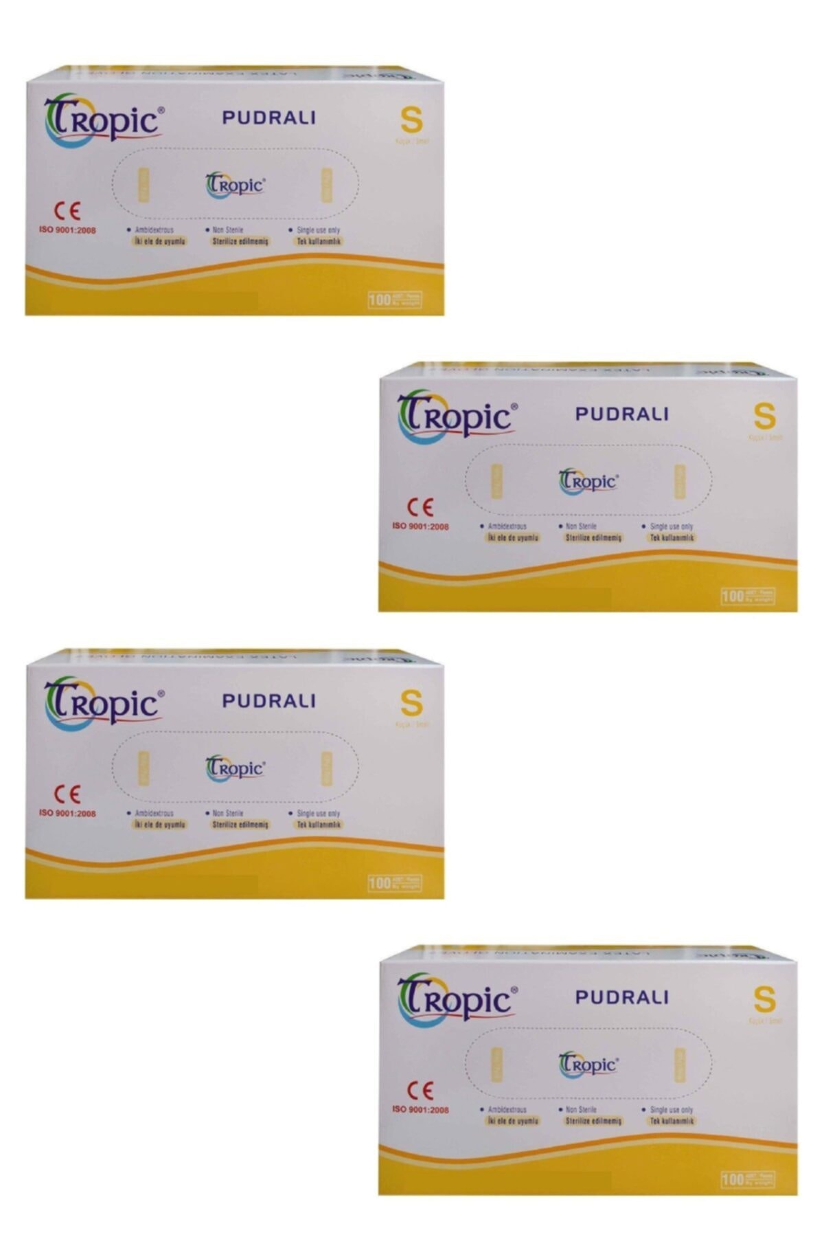 Tropic Lateks Pudralı S Beden Muayene Eldiveni - Temizlik Eldiveni 4 Kutu / 4 X 100 Adet