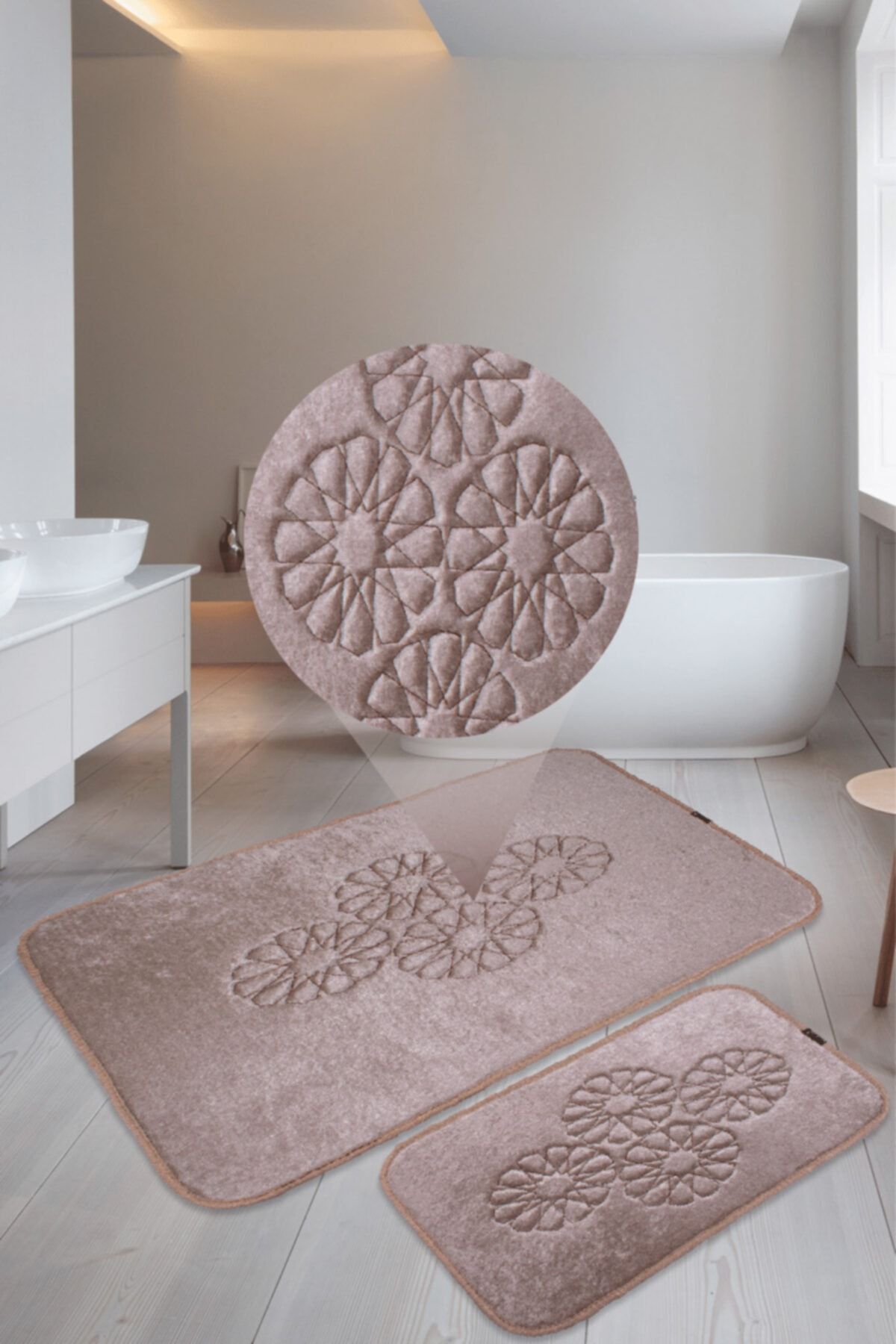 ikinciTEN 2'li Banyo Paspası Büyük Boy Klozet Takımı Halısı Kaymaz Yumuşak 110x80 80x40 Kahverengi