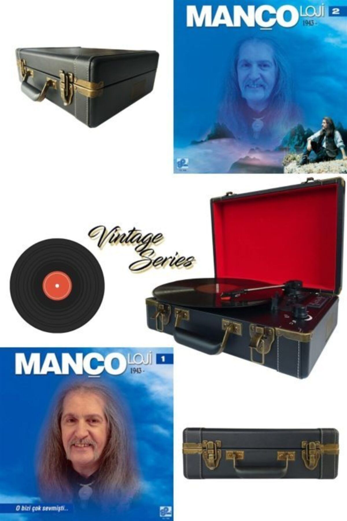 UygunSepet Vintage Şarjlı Bluetoothlu Usbli 33,45,78 Devir Pikap Plakçalar+mançoloji 1 Ve 2 Plak