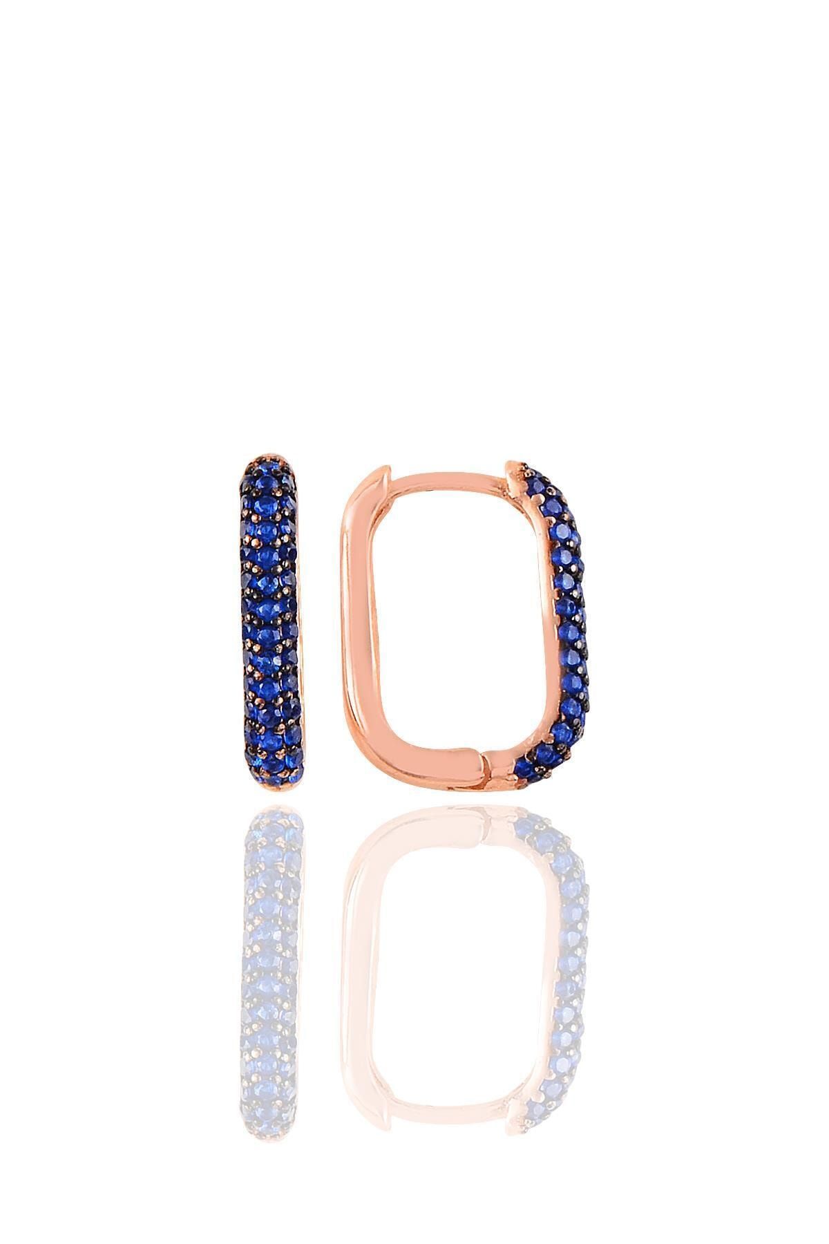 Söğütlü Silver Gümüş Rose Safir Taşlı Trend Küpe.