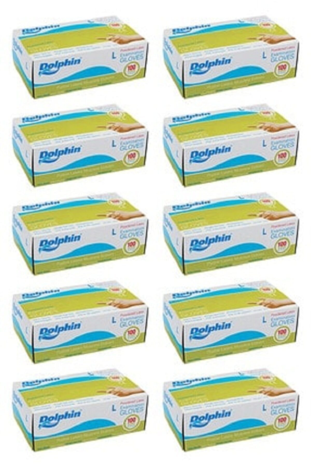 Dolphin Pudralı Lateks Muayene Eldiveni L Beden  10 x Kutu10 x 100 Adet