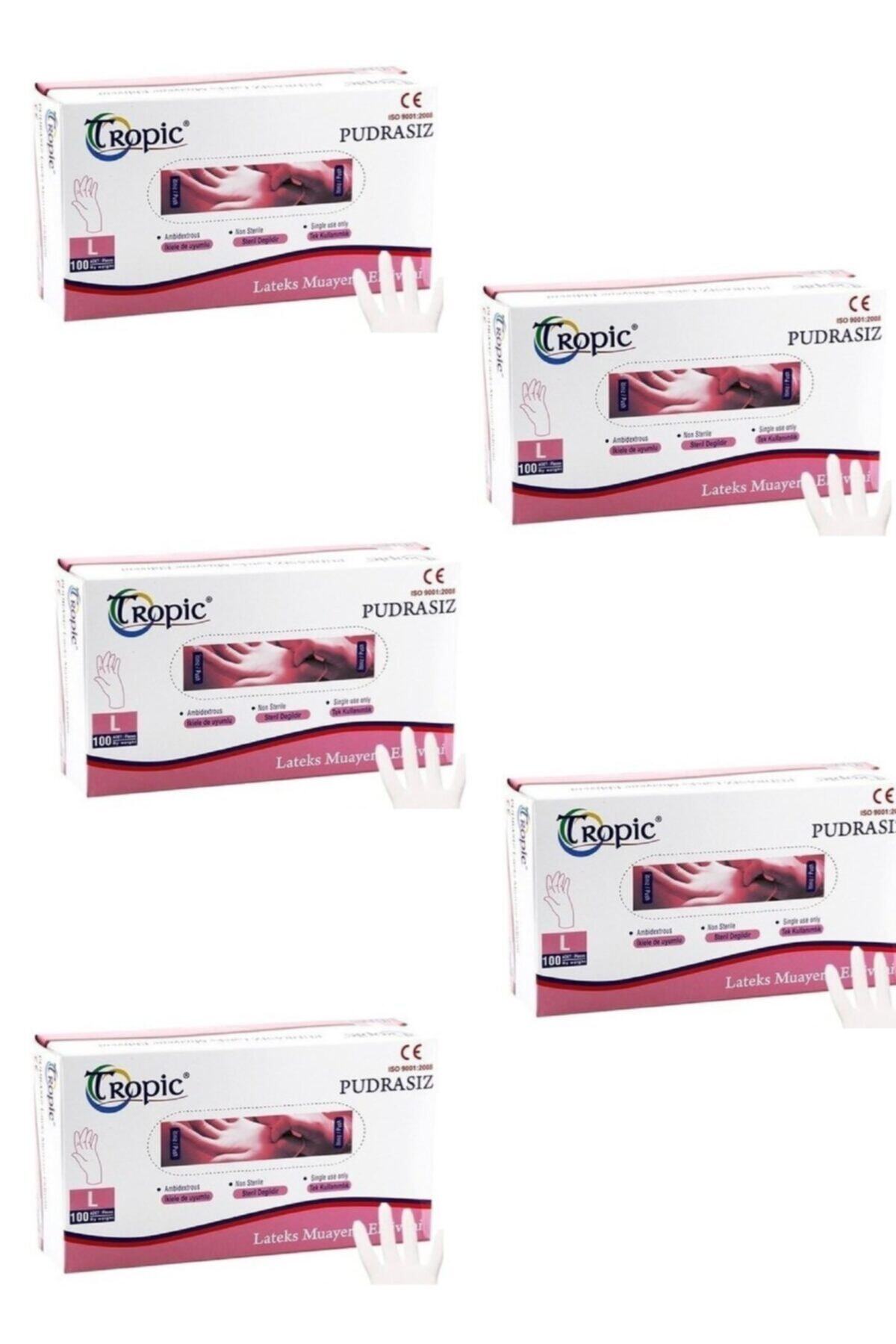 Tropic Lateks Pudrasız L Beden Muayene Temizlik Eldiveni 5 X 100 Adet