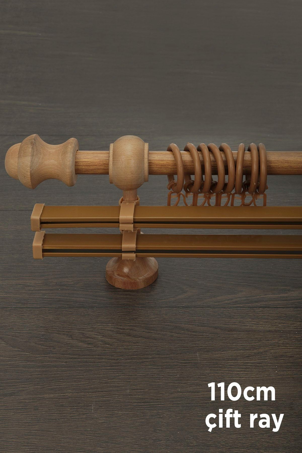 wenthi Meşe Ahşap Rustik Çift Raylı Perde Askısı Venti 110 Cm