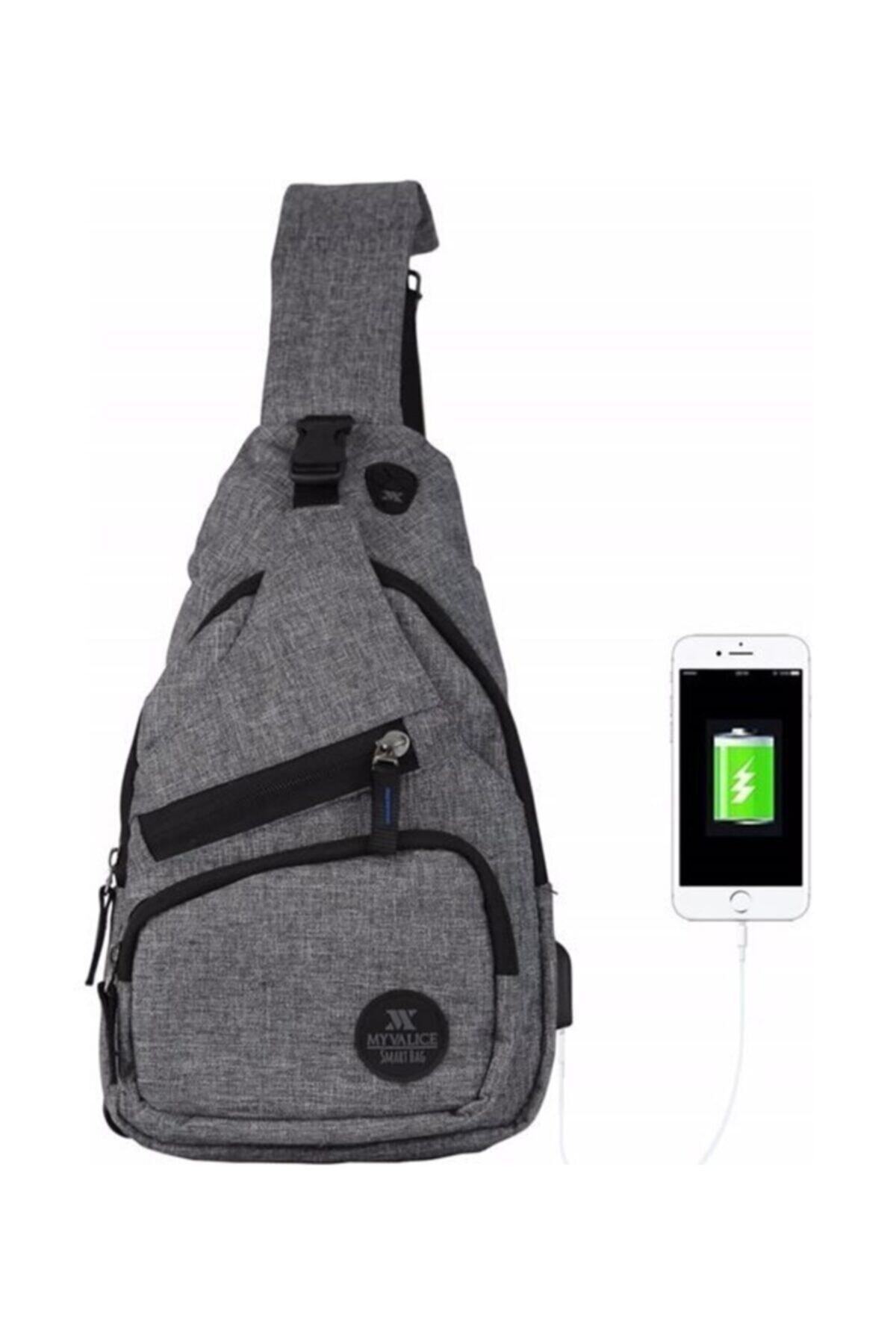 My Valice Erkek Smart Bag Usb'li Çapraz Göğüs Çantası 1503 Gri