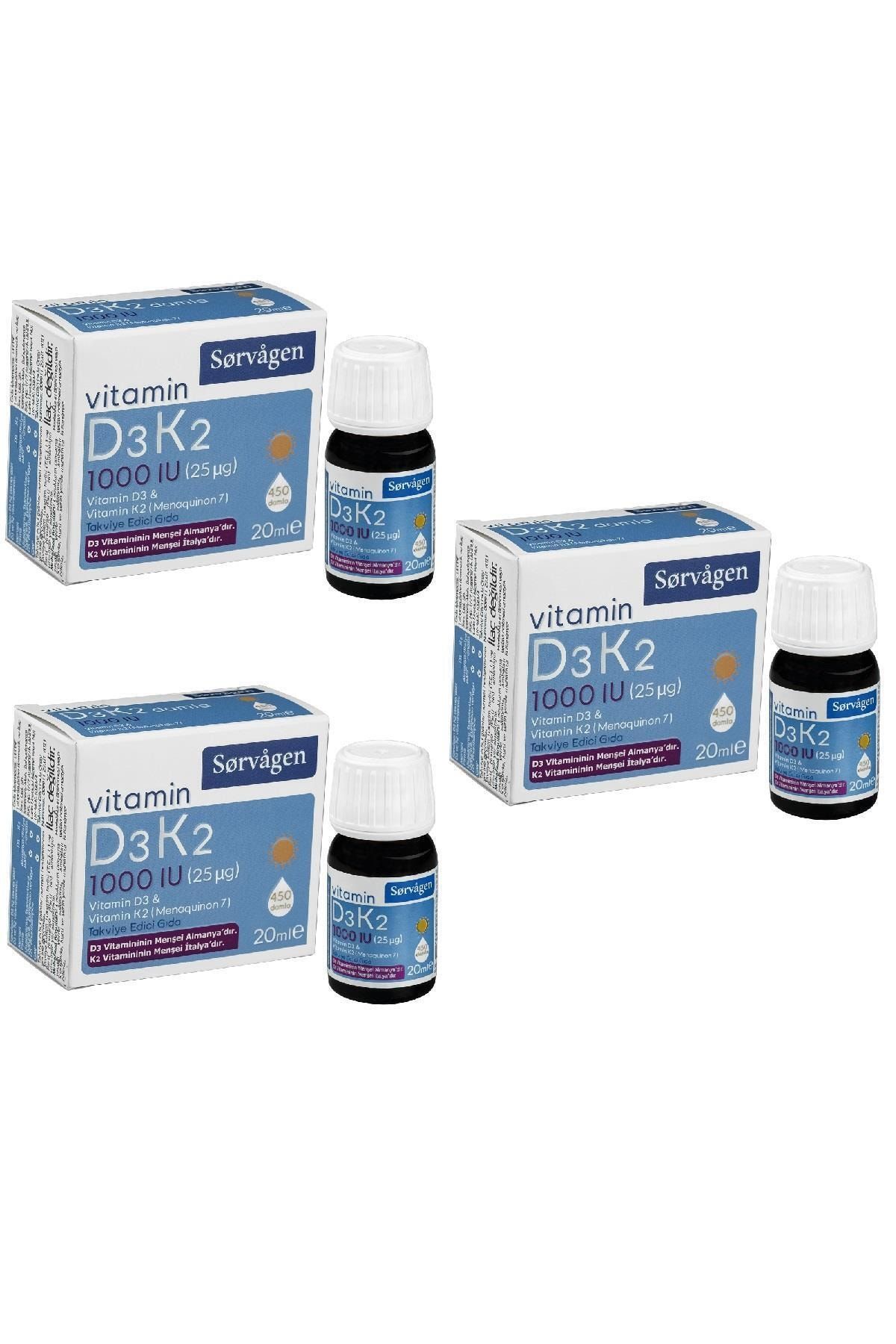 Sorvagen Vitamin D3k2 Damla 20 ml 1000 Li 3 Adet