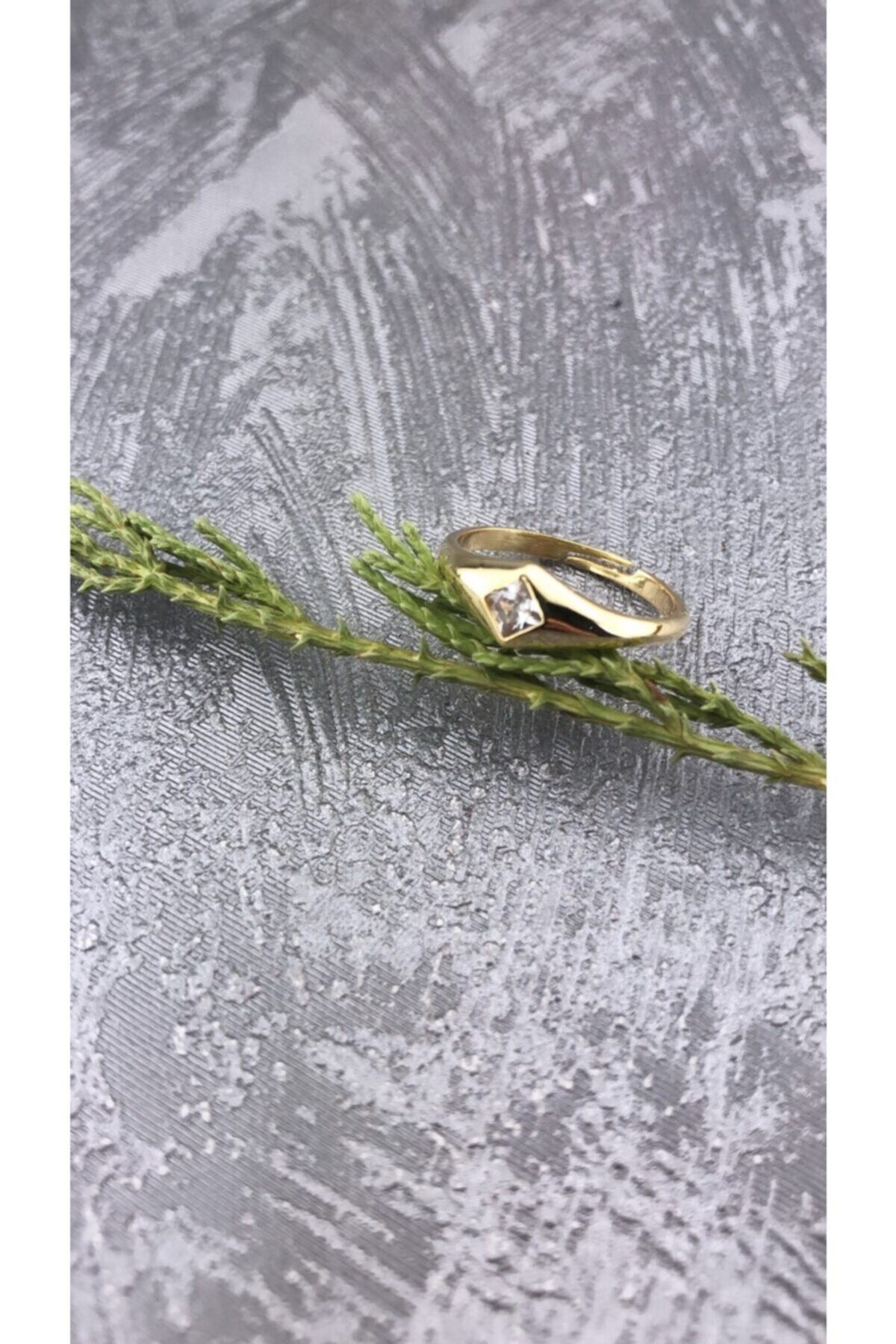 Joel Jewelry Zirkon Taşlı Altın Kaplamalı Minimal Gümüş Yüzük