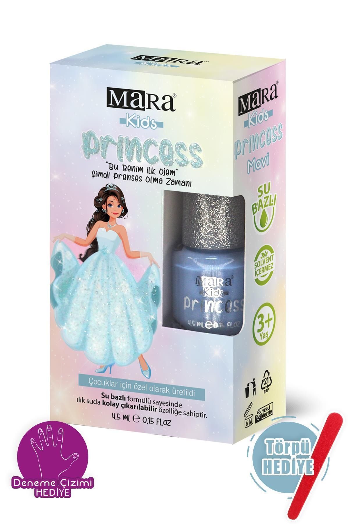 Mara Princess Yıkanabilir Su Bazlı Çocuk Ojesi - Mavi + Törpü