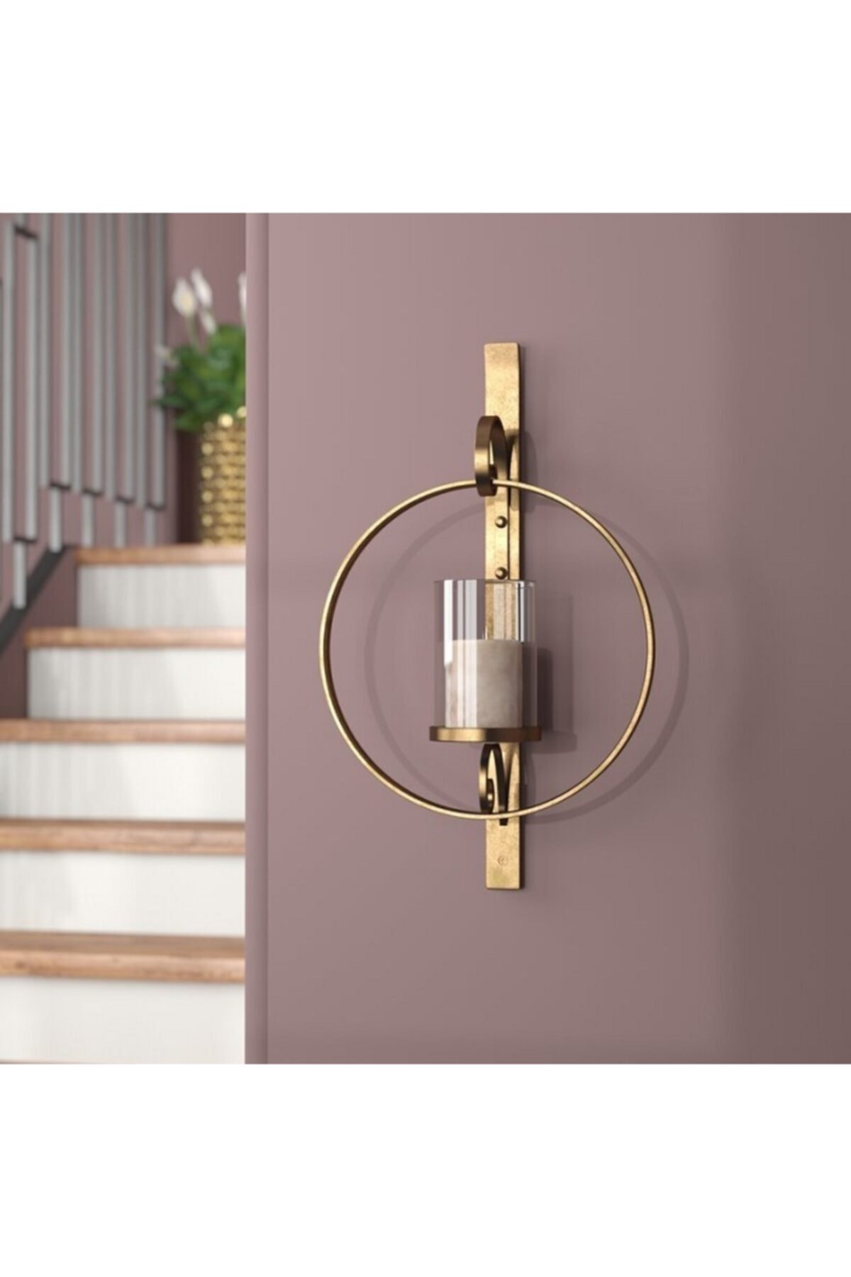 Güçsan Dekor Yuvarlak Tekli Gold Mumluk