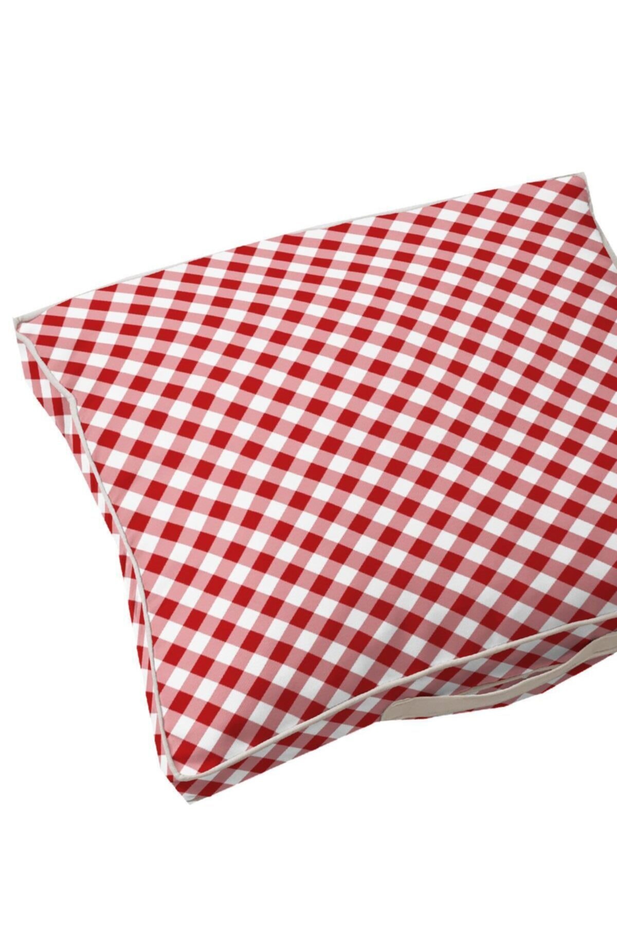 Evimstil Kırmızı Ekose Kare Kulplu Yer Minderi Kılıfı 60-60-10 Cm Fermuarlı Fitillli