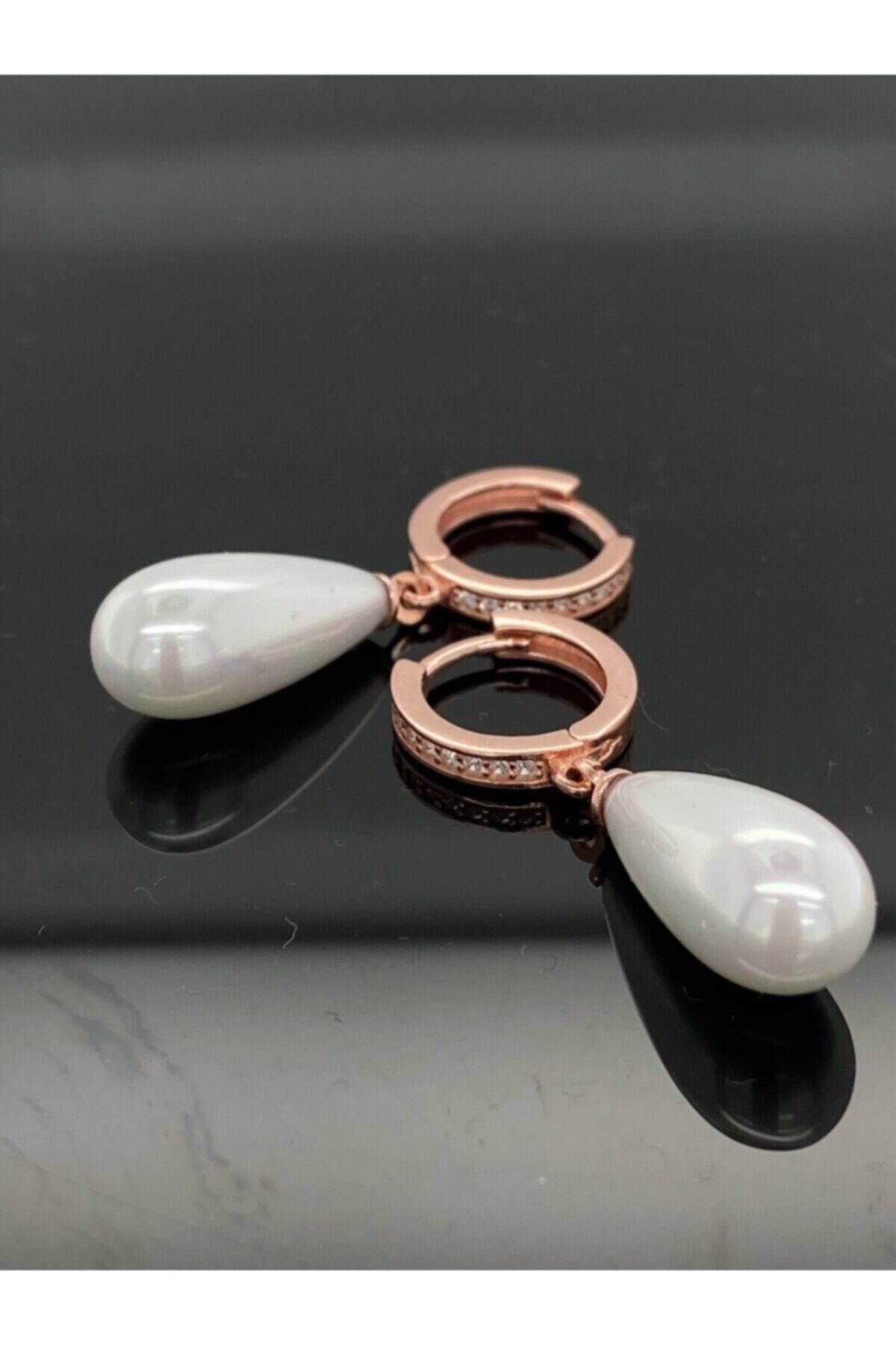 Mercan Silver Gümüş Rose Incili Küpe