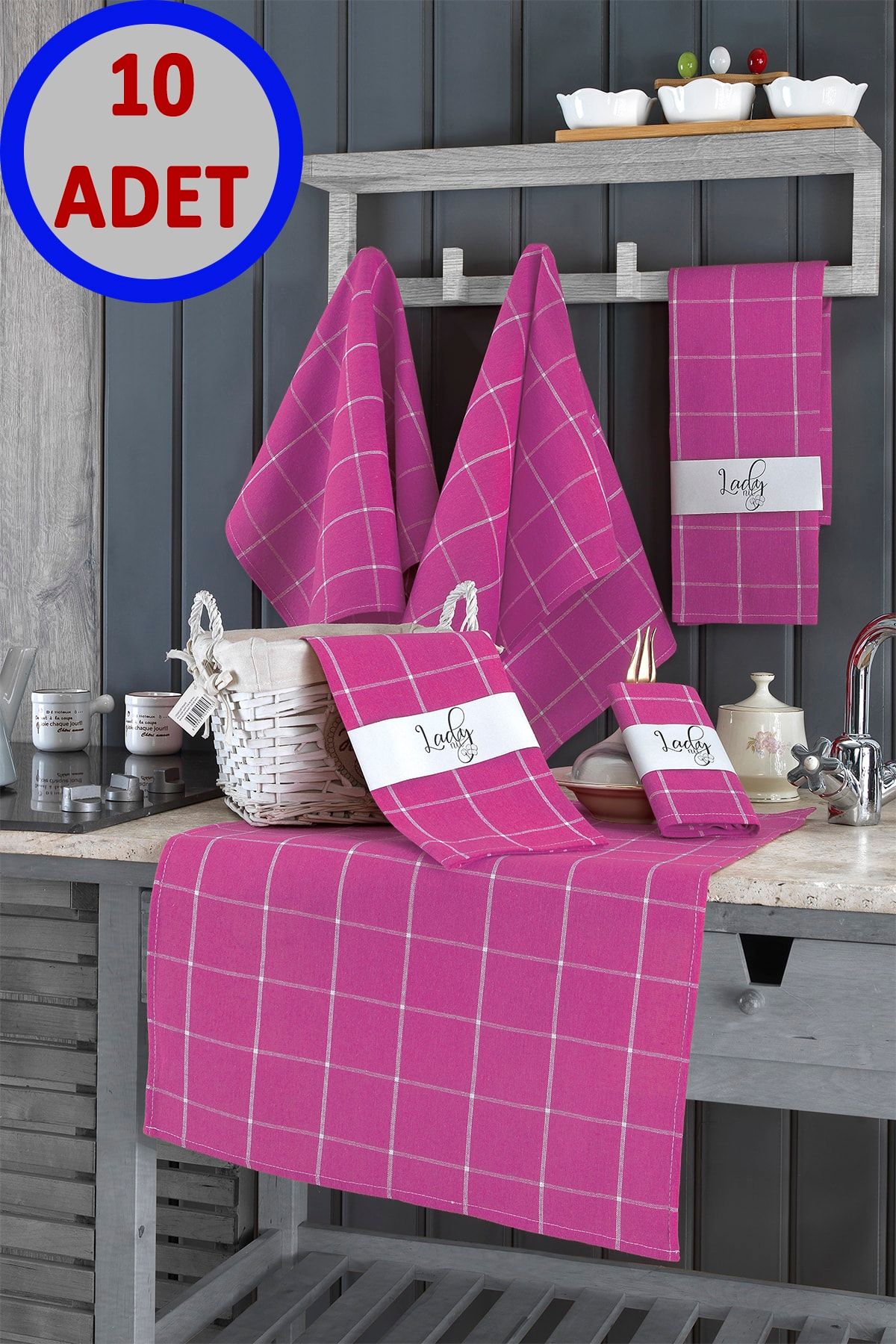 LADYNİL Mutfak Alman Peçetesi 10 Adet Pembe 45x65