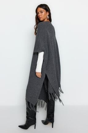 Antrasit Etek Ucu Püsküllü Uzun Triko Hırka TCTAW23TH00008 Image 4