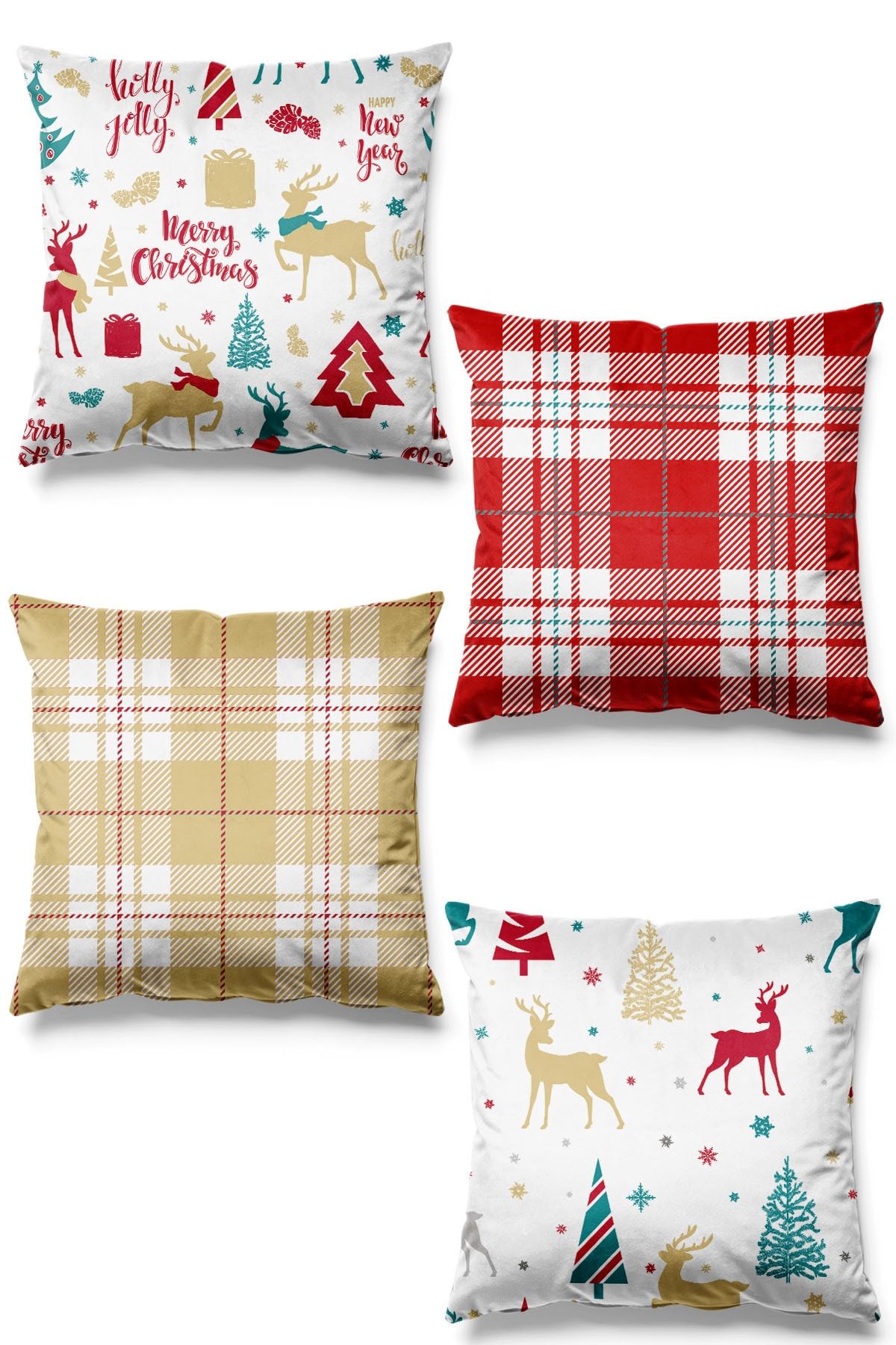 Pilloveland Double Sided Printed Christmas Plaid Patterned 4 Piece