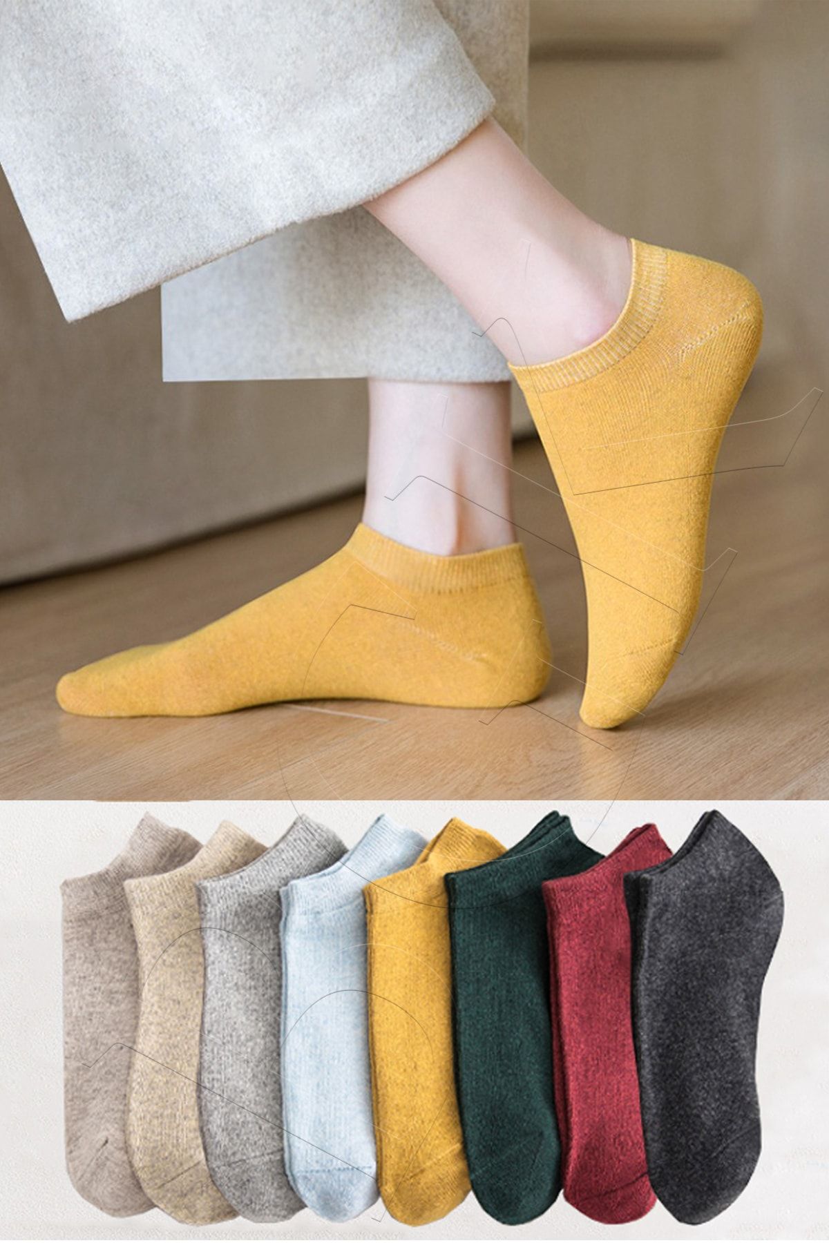 8 Çift Kadın Renkli Koyu Renkli Patik Çorap