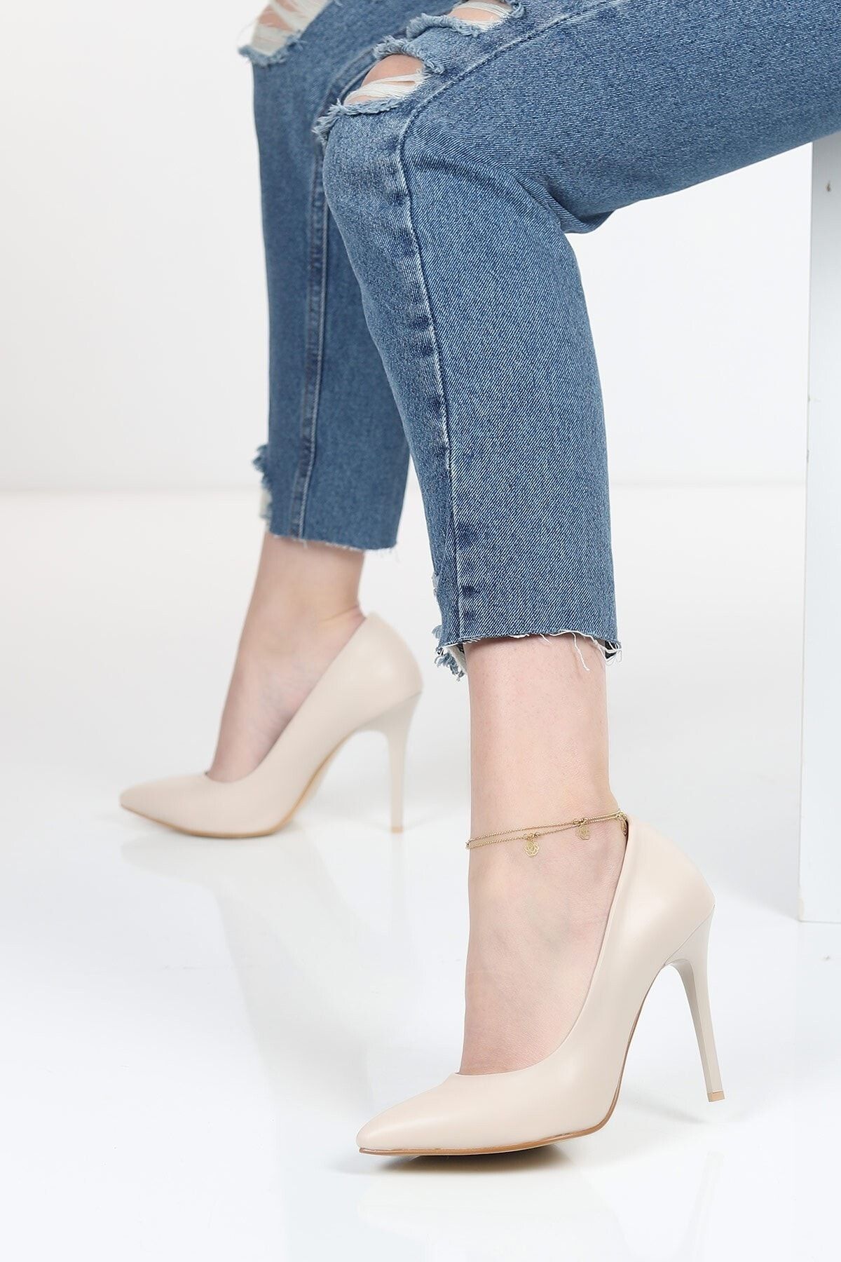Katrem 11 Cm Cream Skin Women s Stiletto Shoes Trendyol