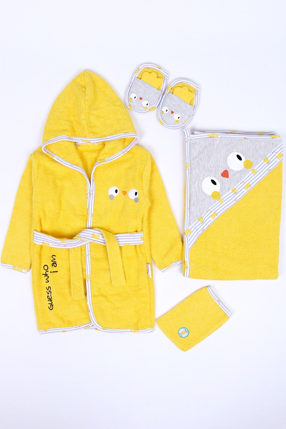 Cansın Mini Unisex Bebek Sarı Civciv Havlu Bornoz Seti