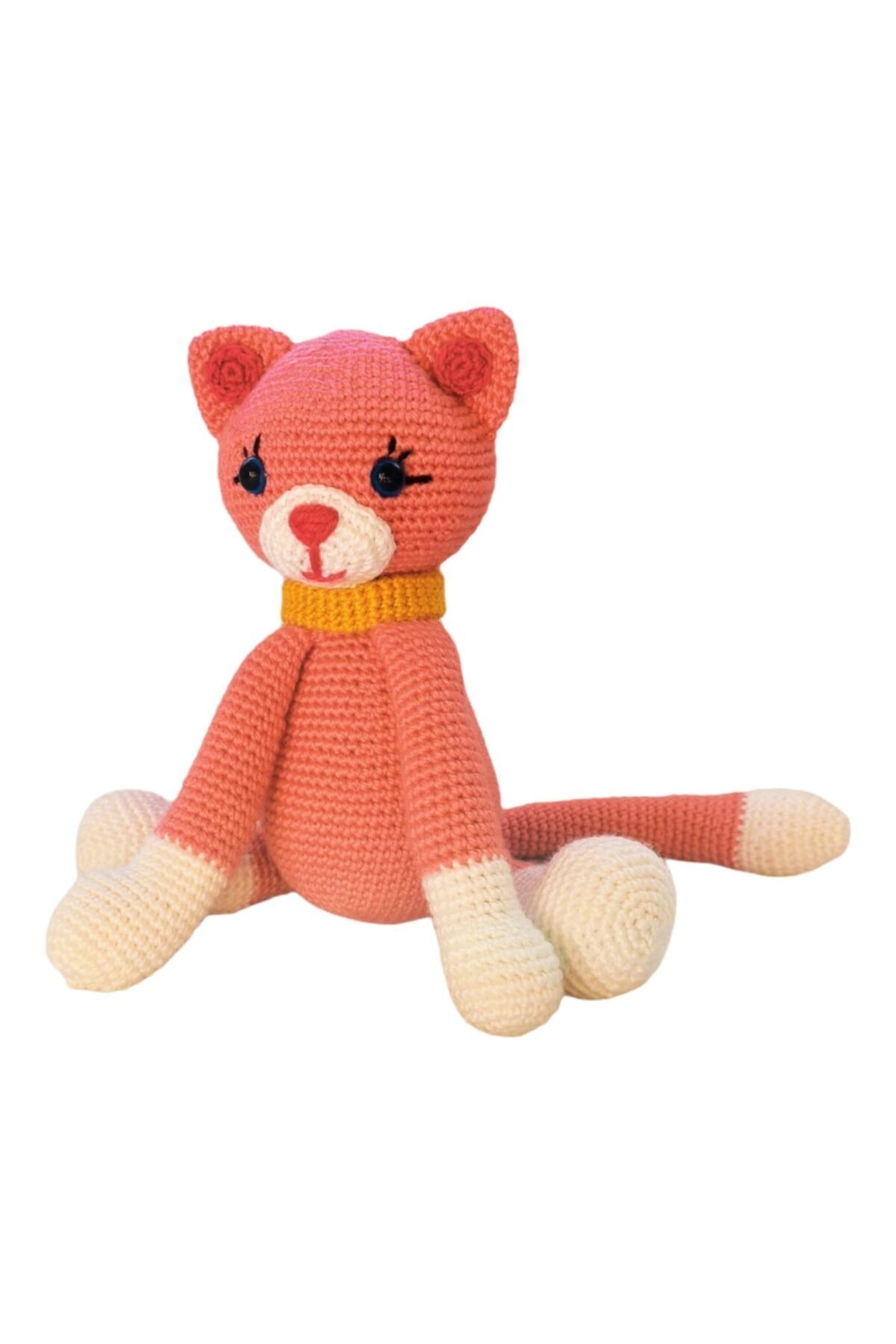 3 Çınar Amigurumi Özel Tasarım Organik El Örgüsü Kedi Figürlü Oyuncak 38cm
