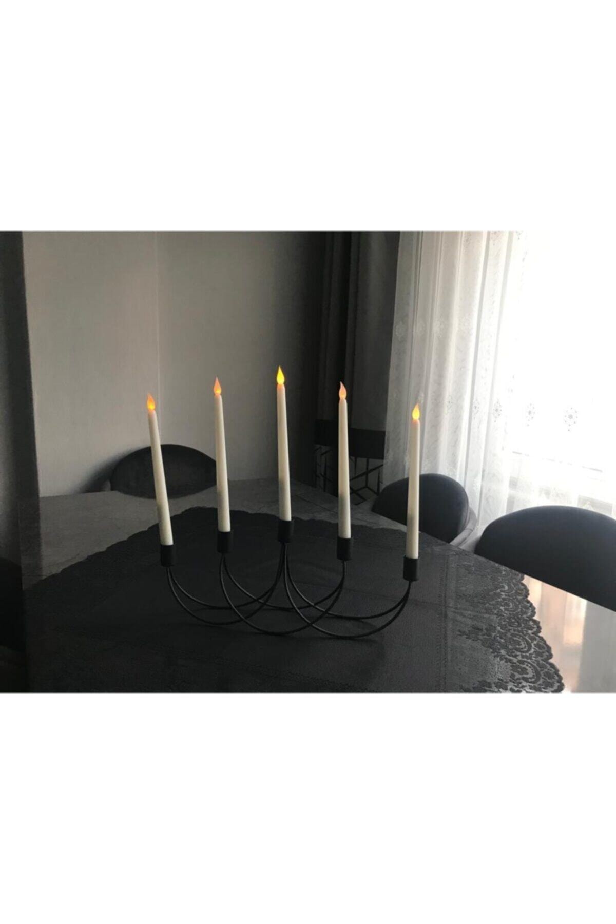 biray home 5 Li Şamdan Siyah Kayık Mumluk Dekoratif Metal Yeni Yıl New Year