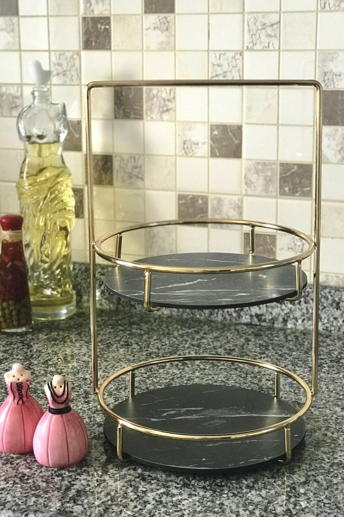 Manor 38 cm 2 Katlı Gold Lüx Ikramlık