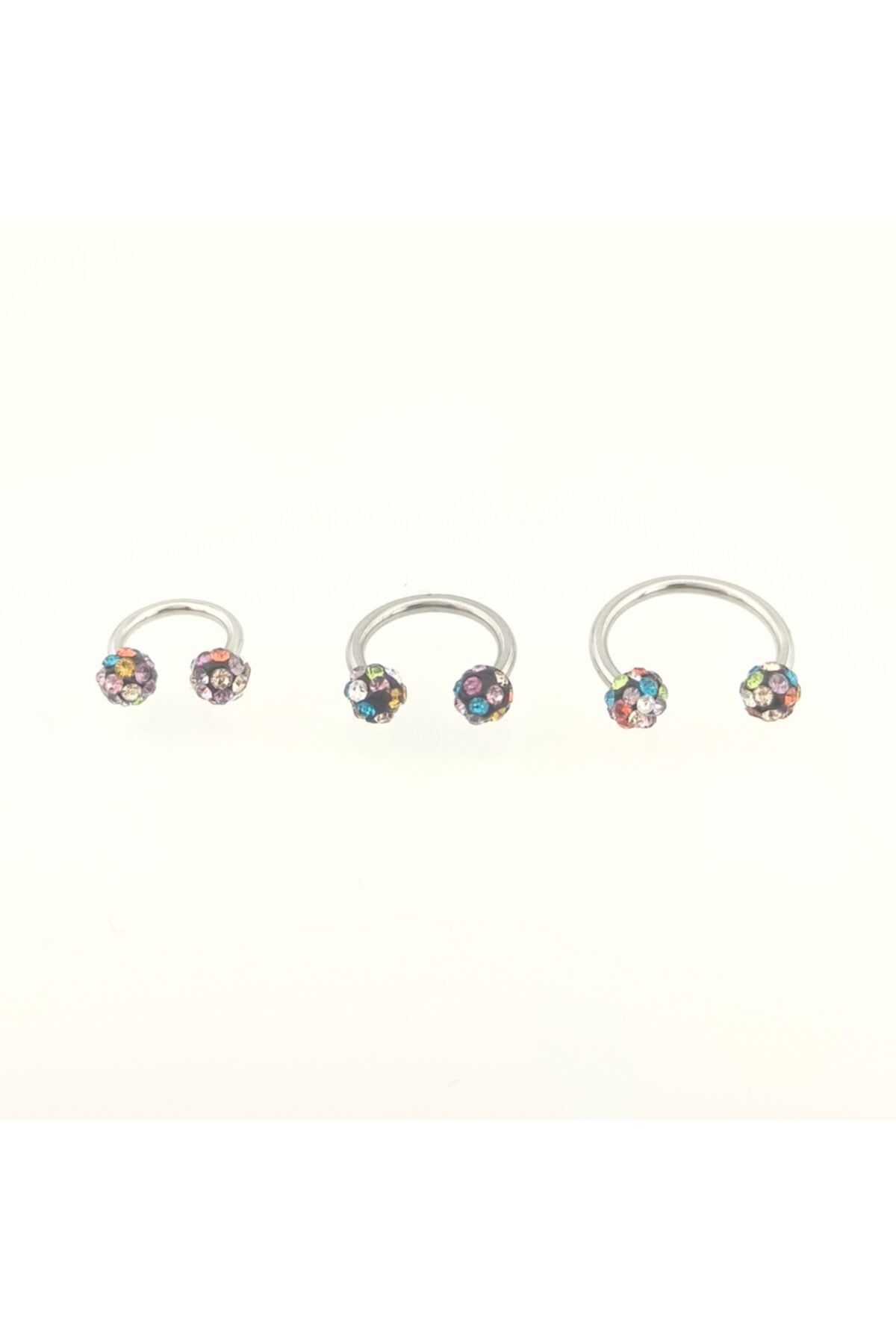 Takıparkxs 316l Cerrahi Çelik Üçlü Rengarenk Shambala Taşlı Septum Piercing Set (gri,gold,siyah Bar)