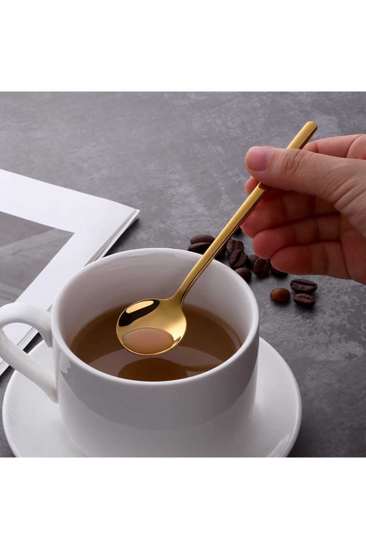 Trend Dünyam 6'lı Gold Çay Kaşığı Kahve Dondurma Tatlı Kek Şeker Kaşık Seti