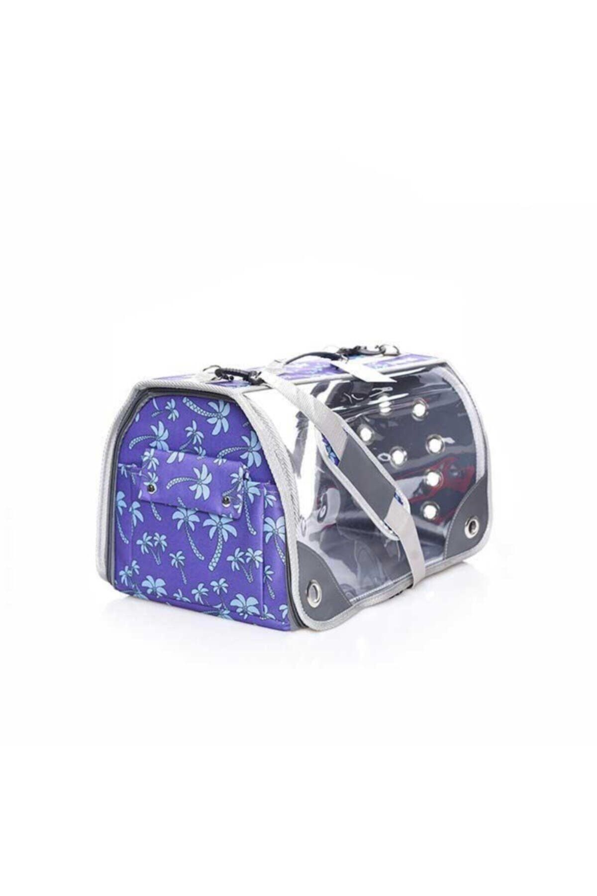 Lepus Şeffaf Fly Bag Kedi Köpek Taşıma Çantası Mor Palmiye Large