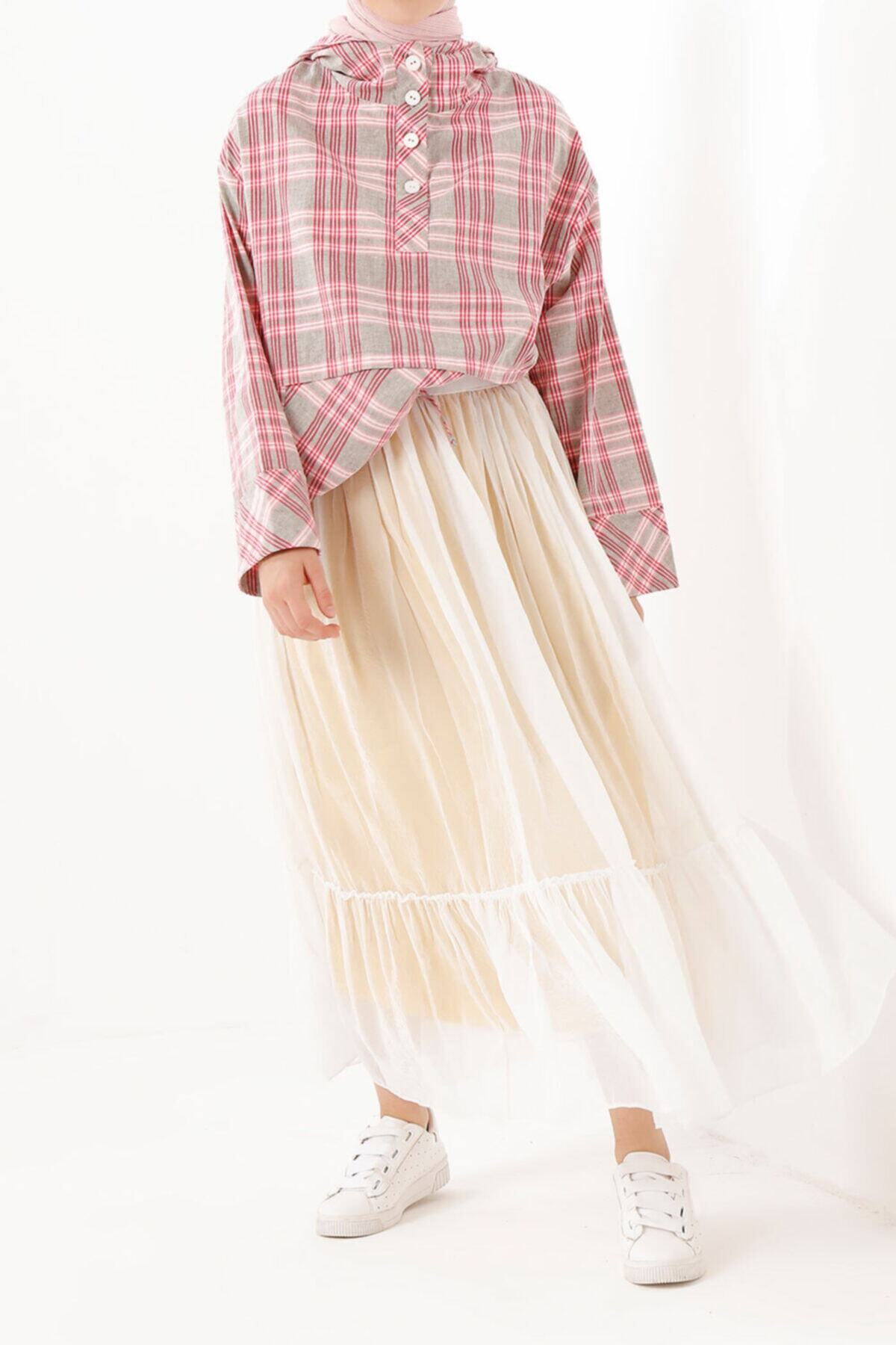 PHULL Tül Detaylı Etek - Kirli Beyaz