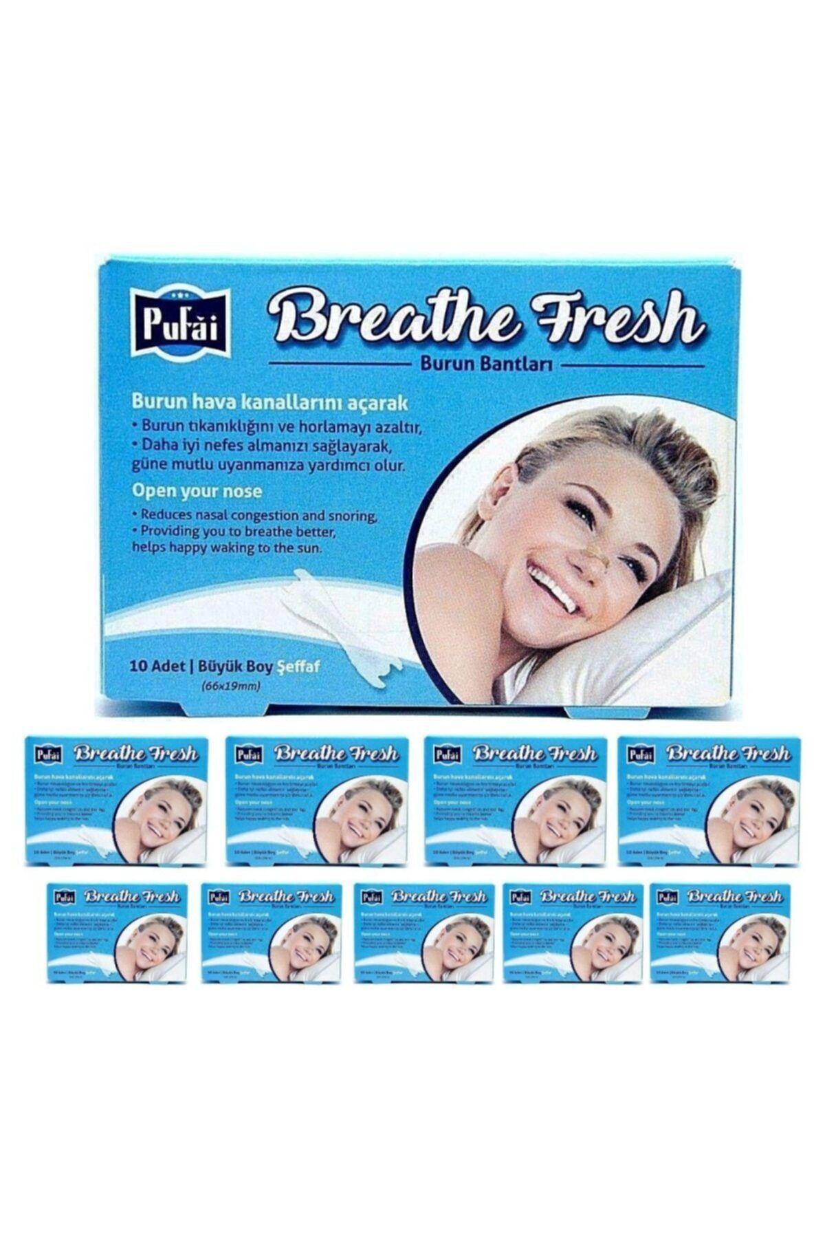Pufai Breathe Fresh Burun Bandı Şeffaf Büyük Boy 66 mm 19 mm 100 Adet