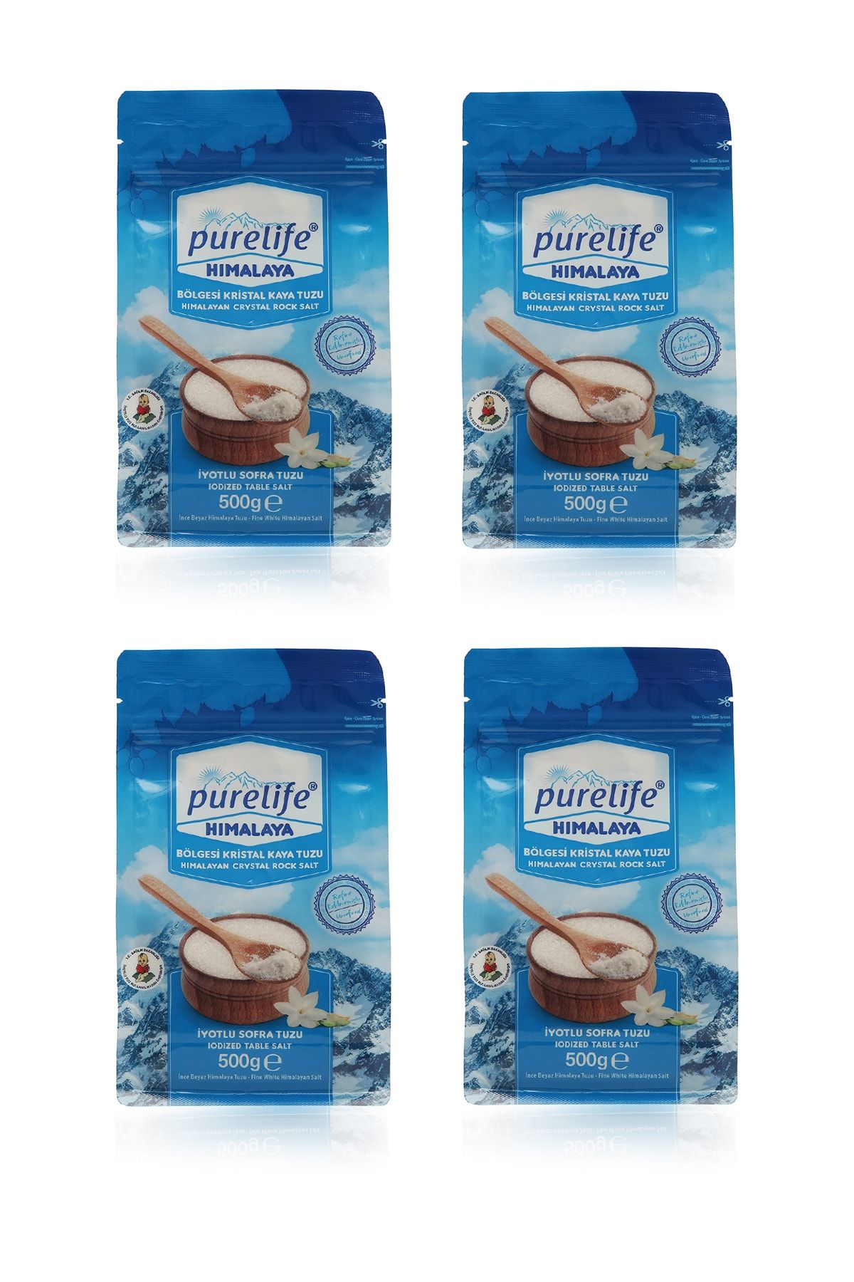 PureLife Himalaya Tuzu - Set - Ince Iyotlu Kristal Kaya Tuzu Beyaz - 4x500g