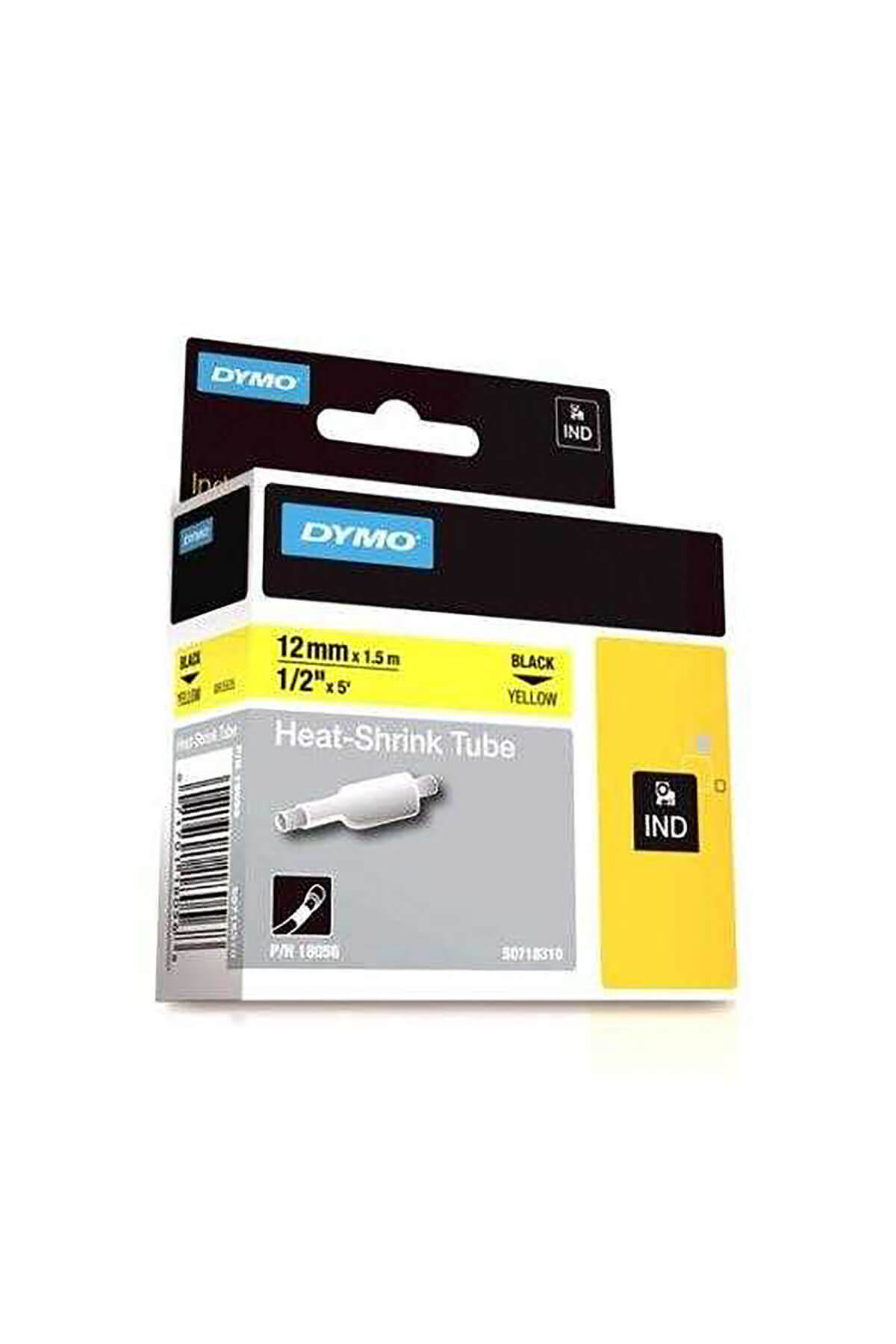 Dymo RhinoPro Isıyla Küçülen Şerit 12mmx1.5m Sarı/Siyah 18056