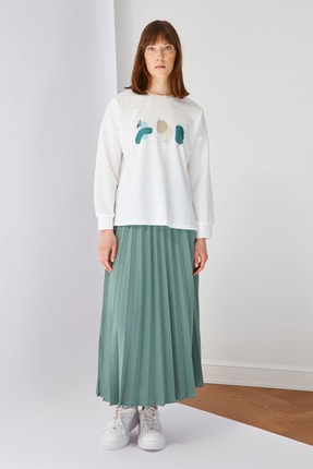 Trendyol Modest Yeşil Baskılı Bluz Etek Alt-&Uuml;st Takım TCTSS21AU0280