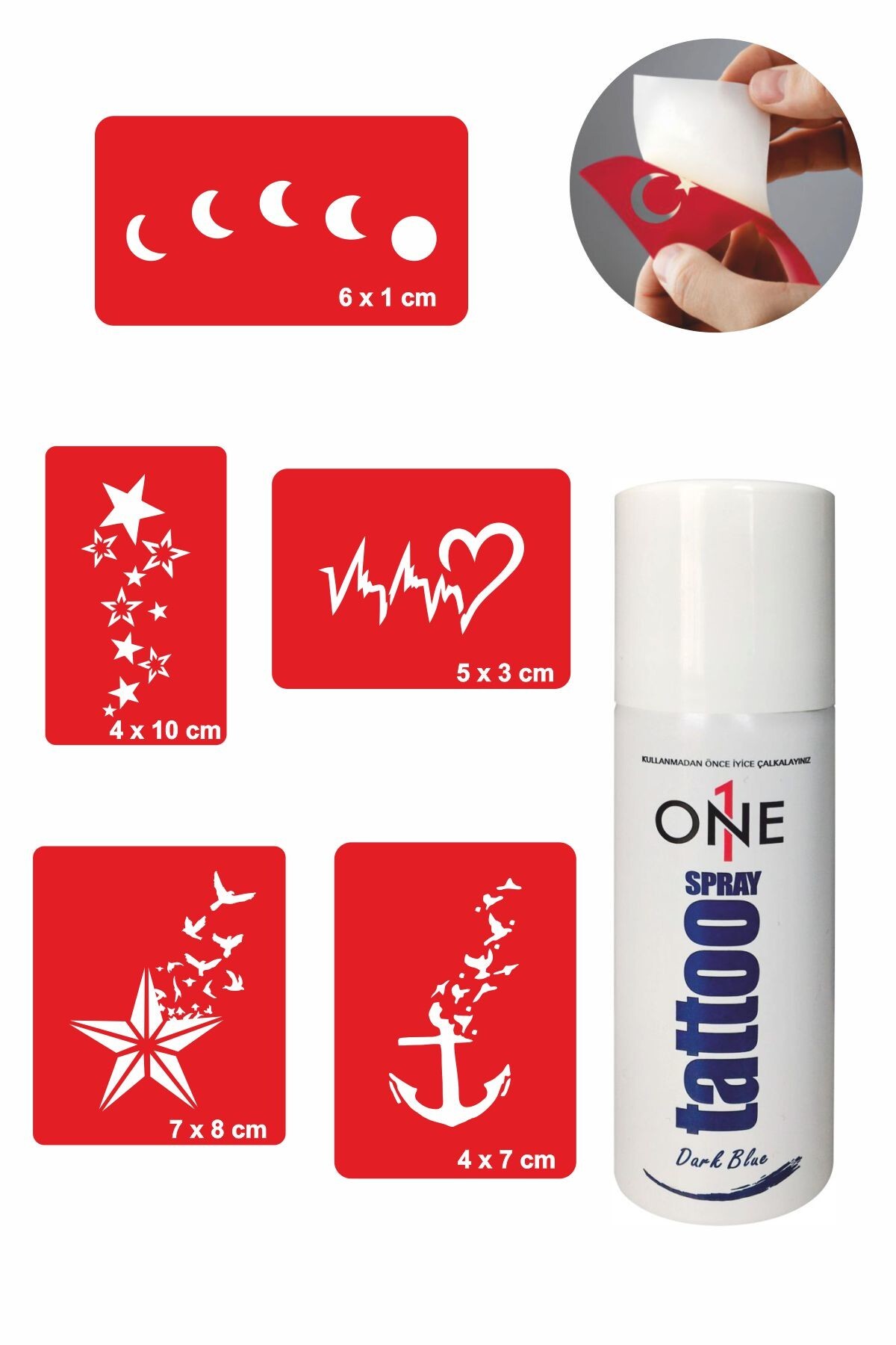 ONE SPRAY TATTOO Kalp Çapa Yıldız Geçici Dövme Seti Dark Sprey Ve 5 Desen