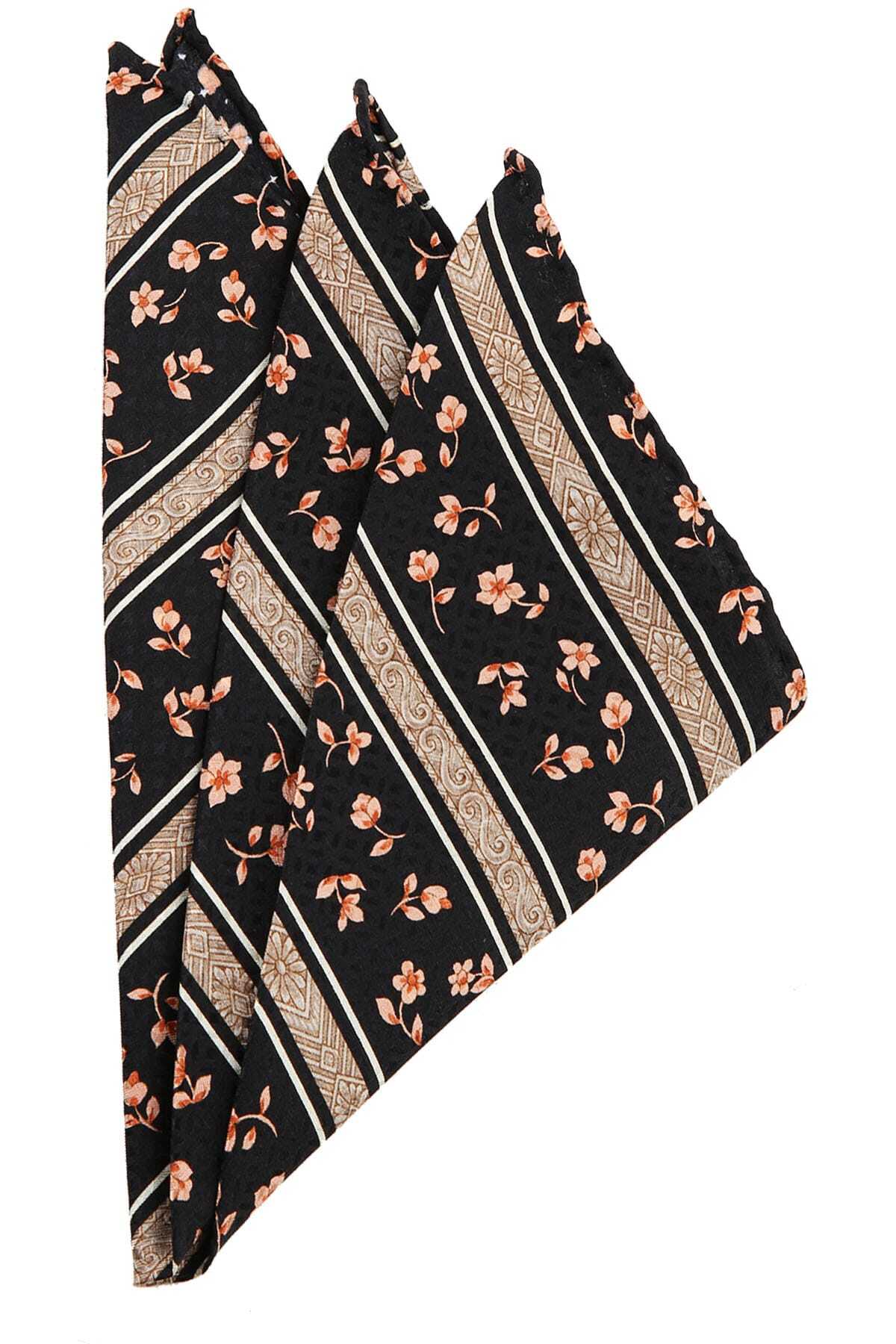 La Pescara Erkek Siyah Motif Baskılı İpek Mendil SPS141 KRVT8690002221517