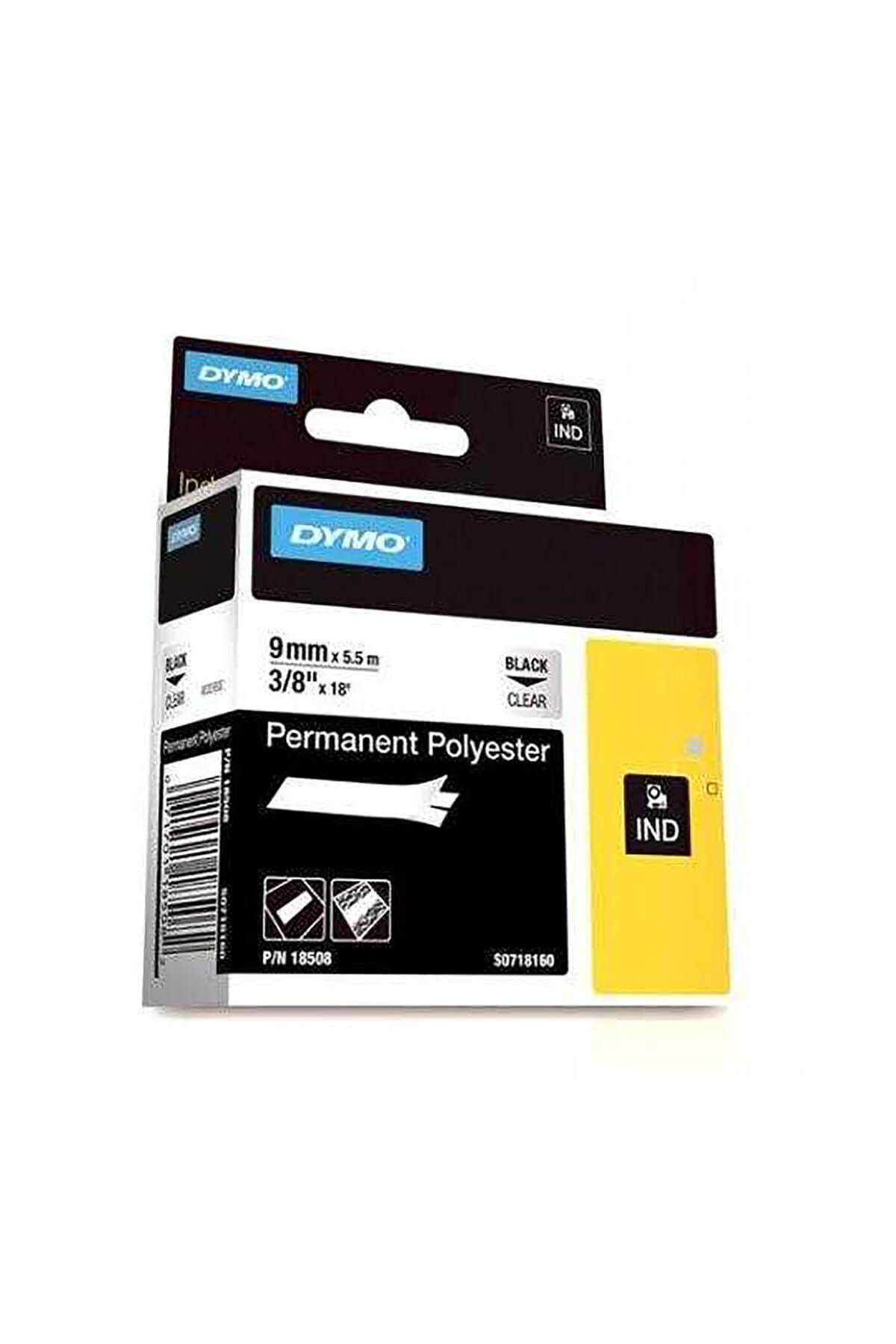 Dymo RhinoPro SabitPolyester Şerit 9mmx5.5m Şeffaf/Siyah 18508